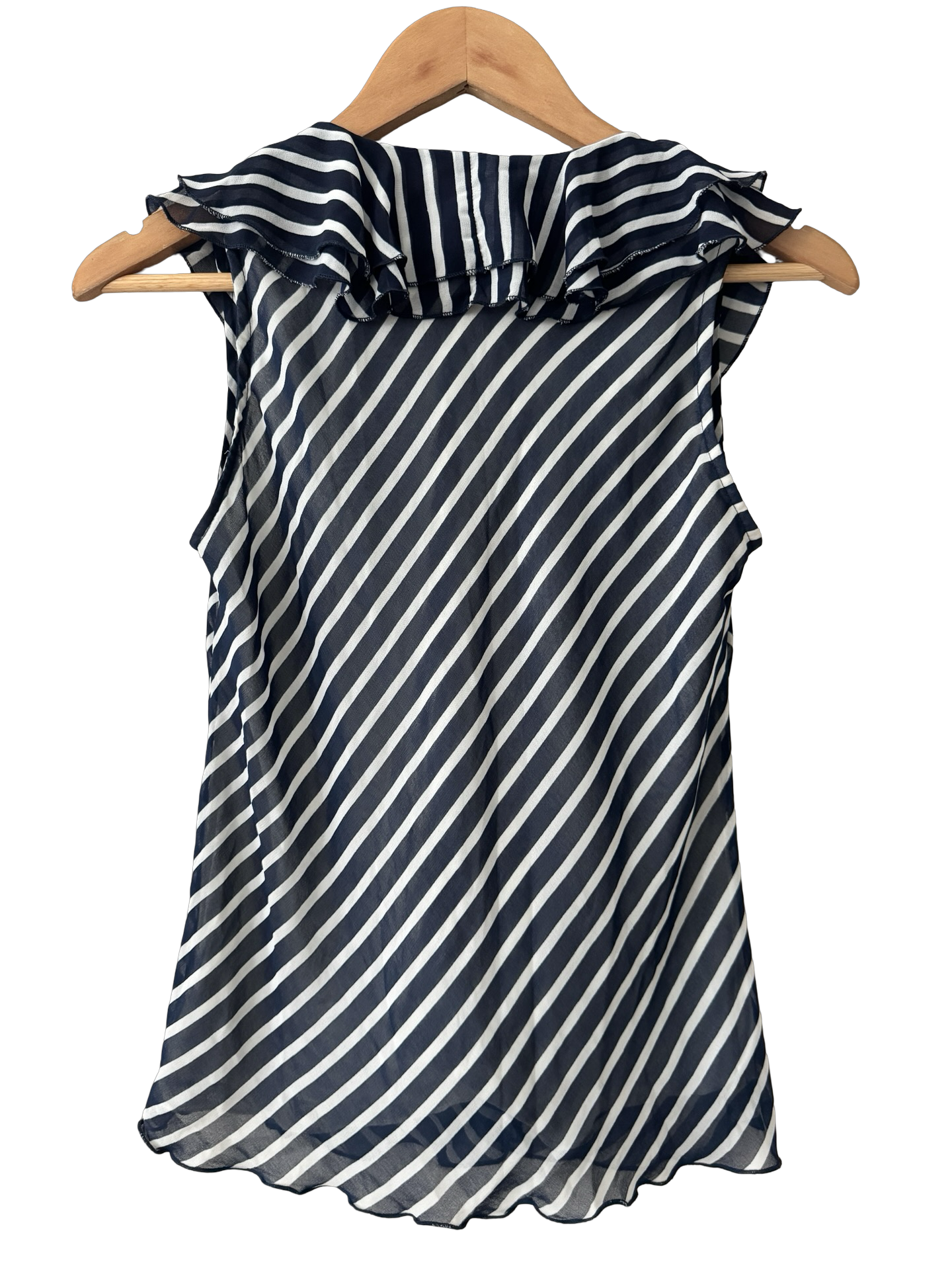 Vintage Y2K Nautical Ruffle Chiffon Blouse (M)