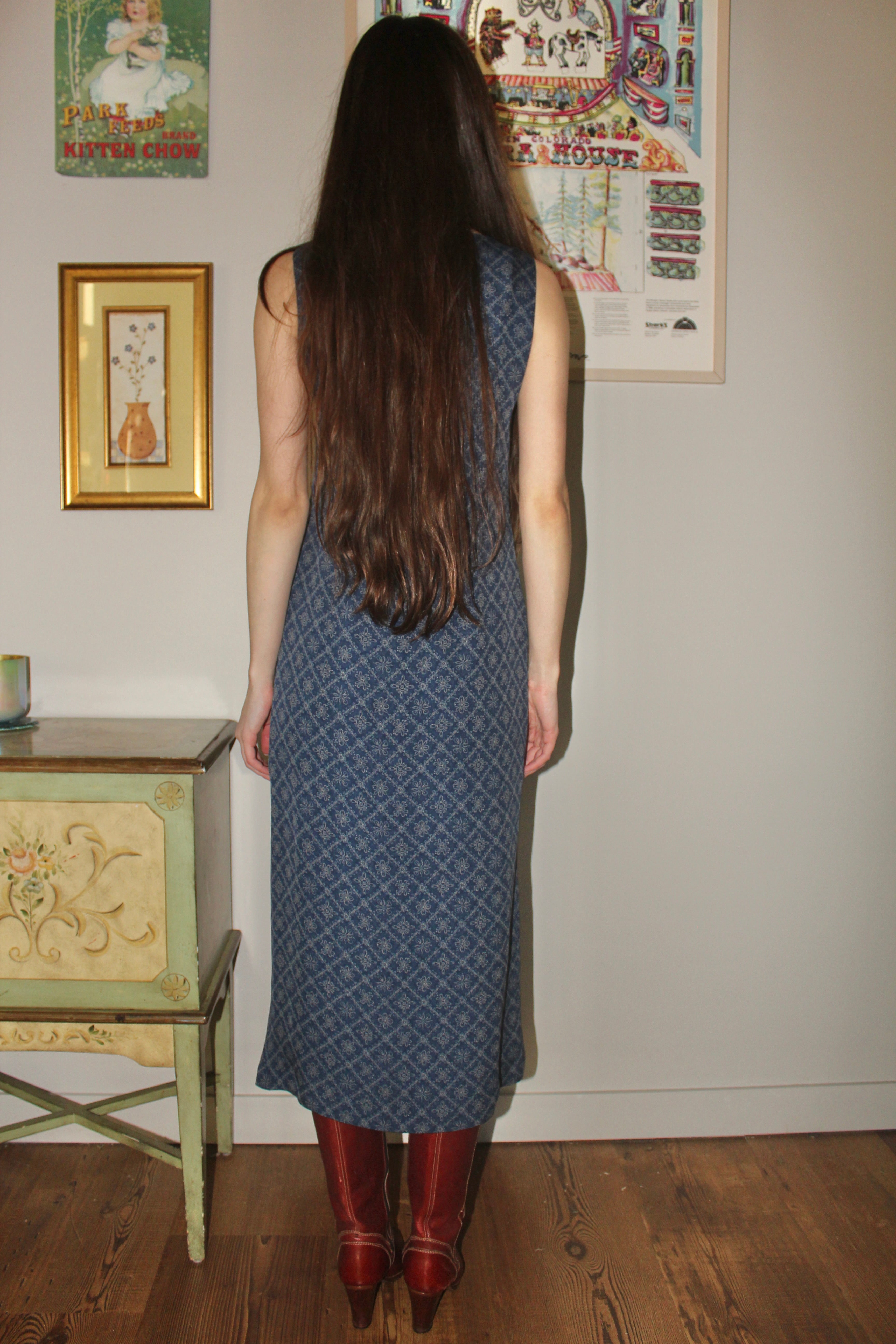 Vintage 90s Sleek Silk Midi Dress (S)