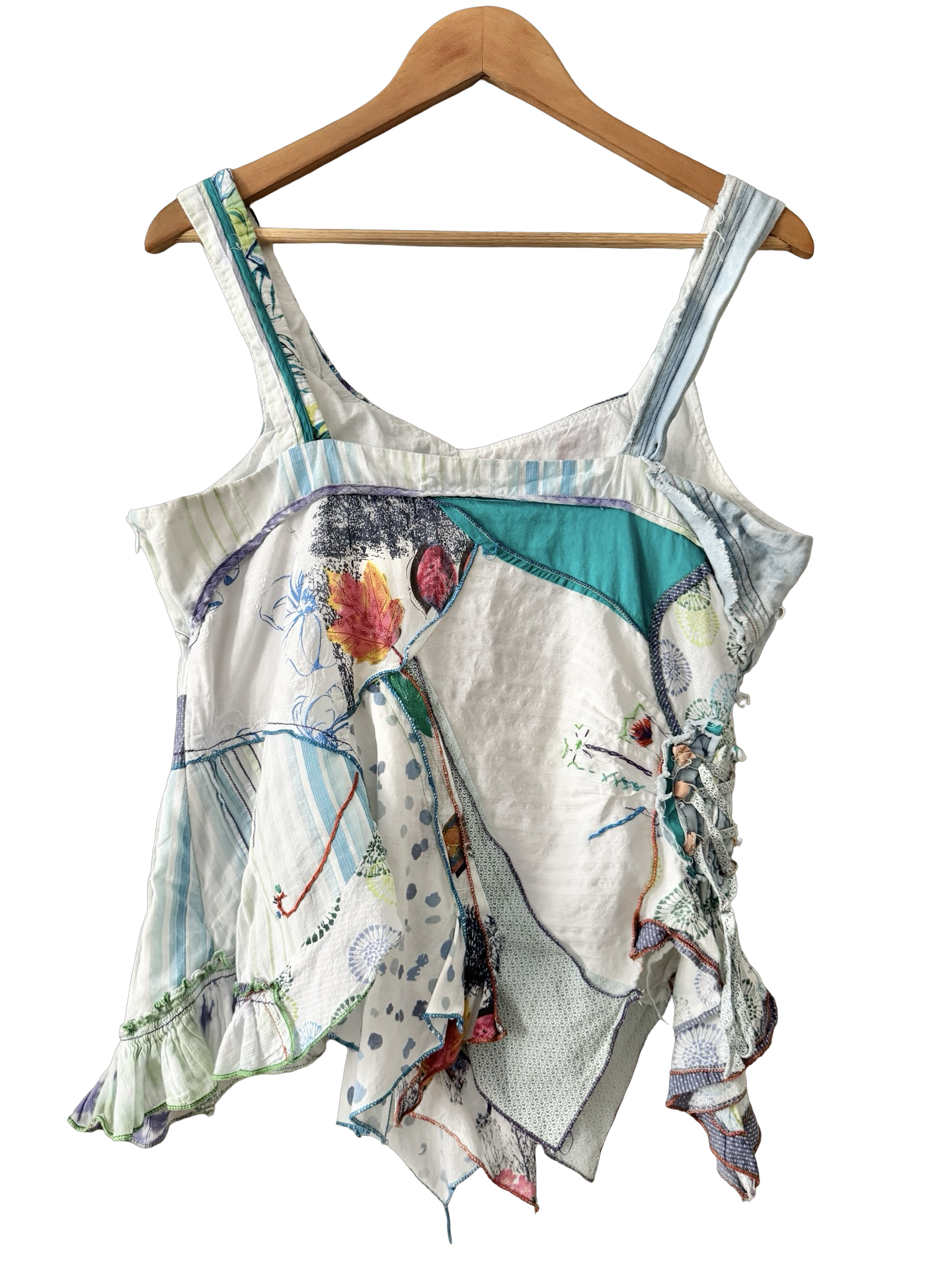 Vintage Y2K Patchwork Garden Asymmetric Camisole (M)