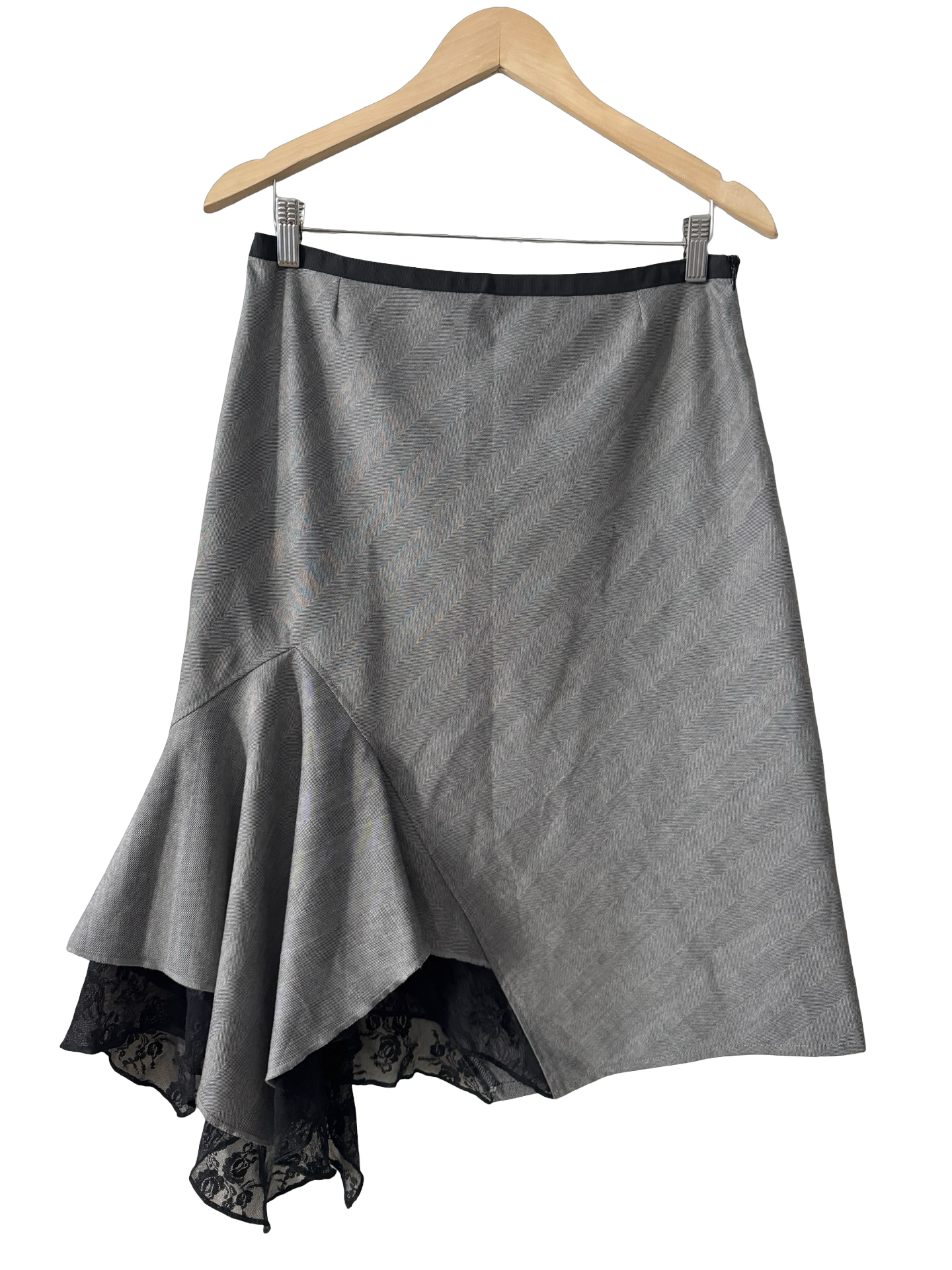 Vintage 90s Silver Lining Lace Trim Asymmetrical Skirt (S)