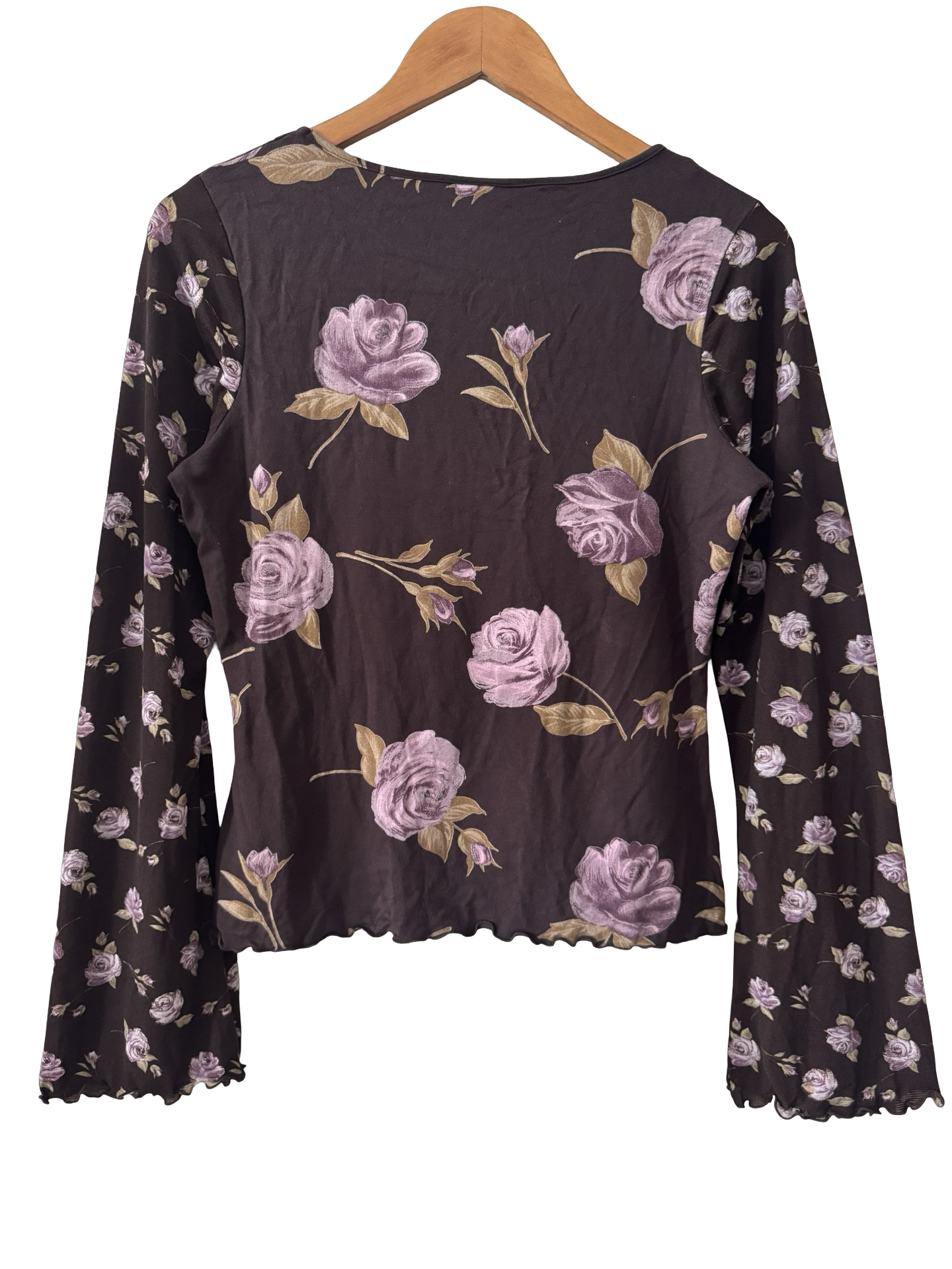 Vintage Y2K Chocolate Rose Mesh Top (M)