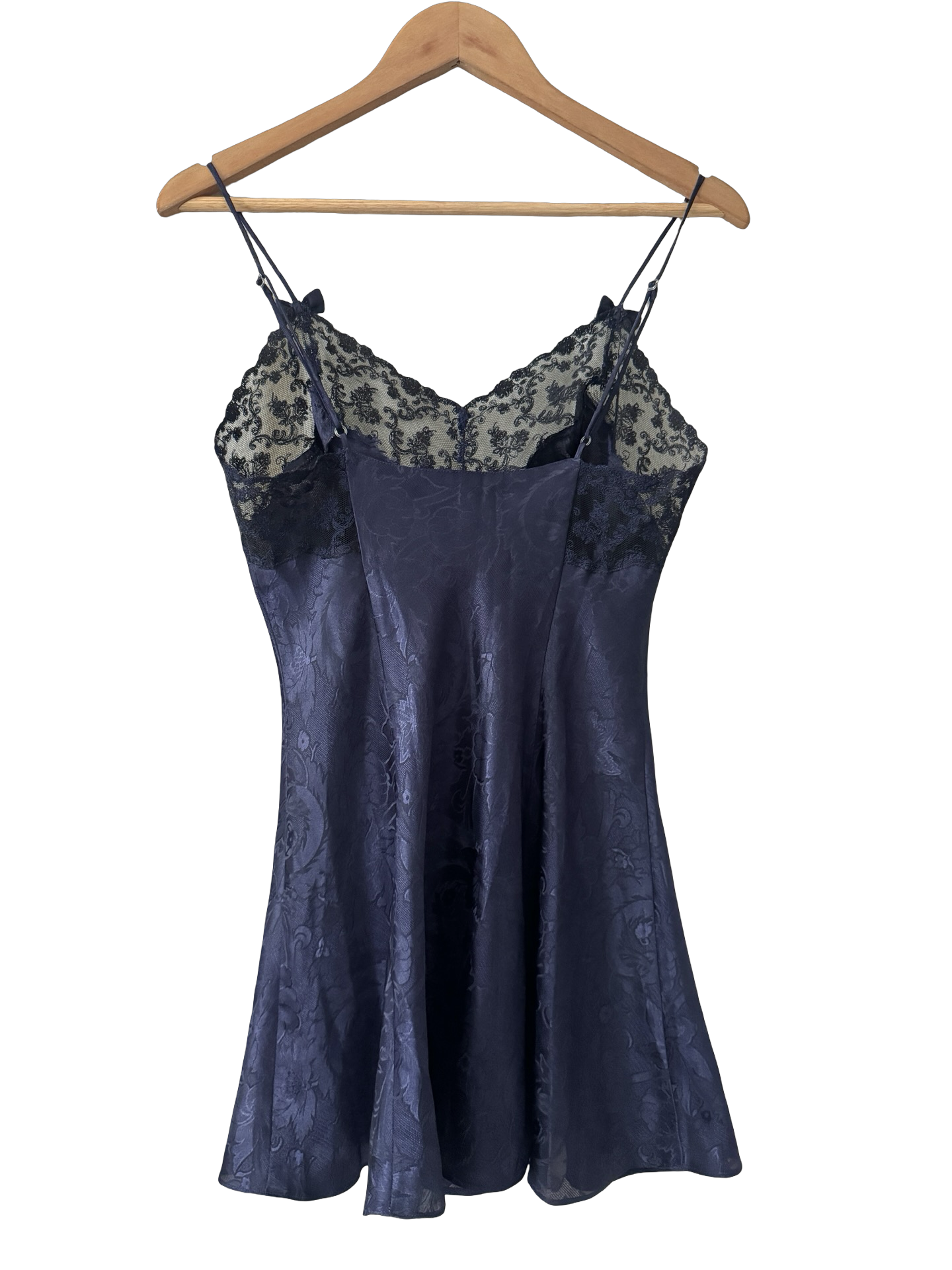 Vintage 90s Midnight Jacquard Lace Slip Dress (S/M)