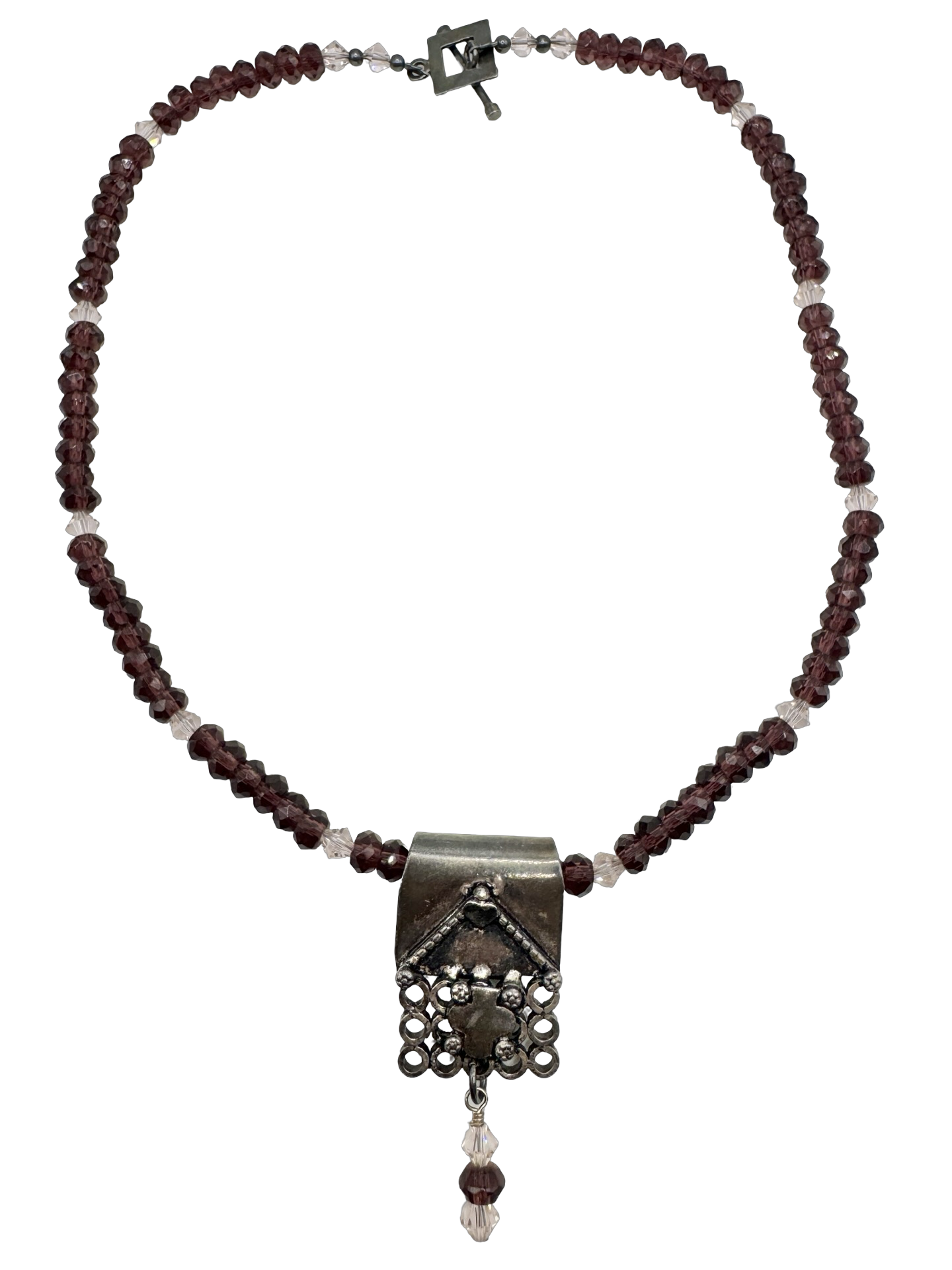 Vintage 90s Mulberry Crystal Pendant Necklace