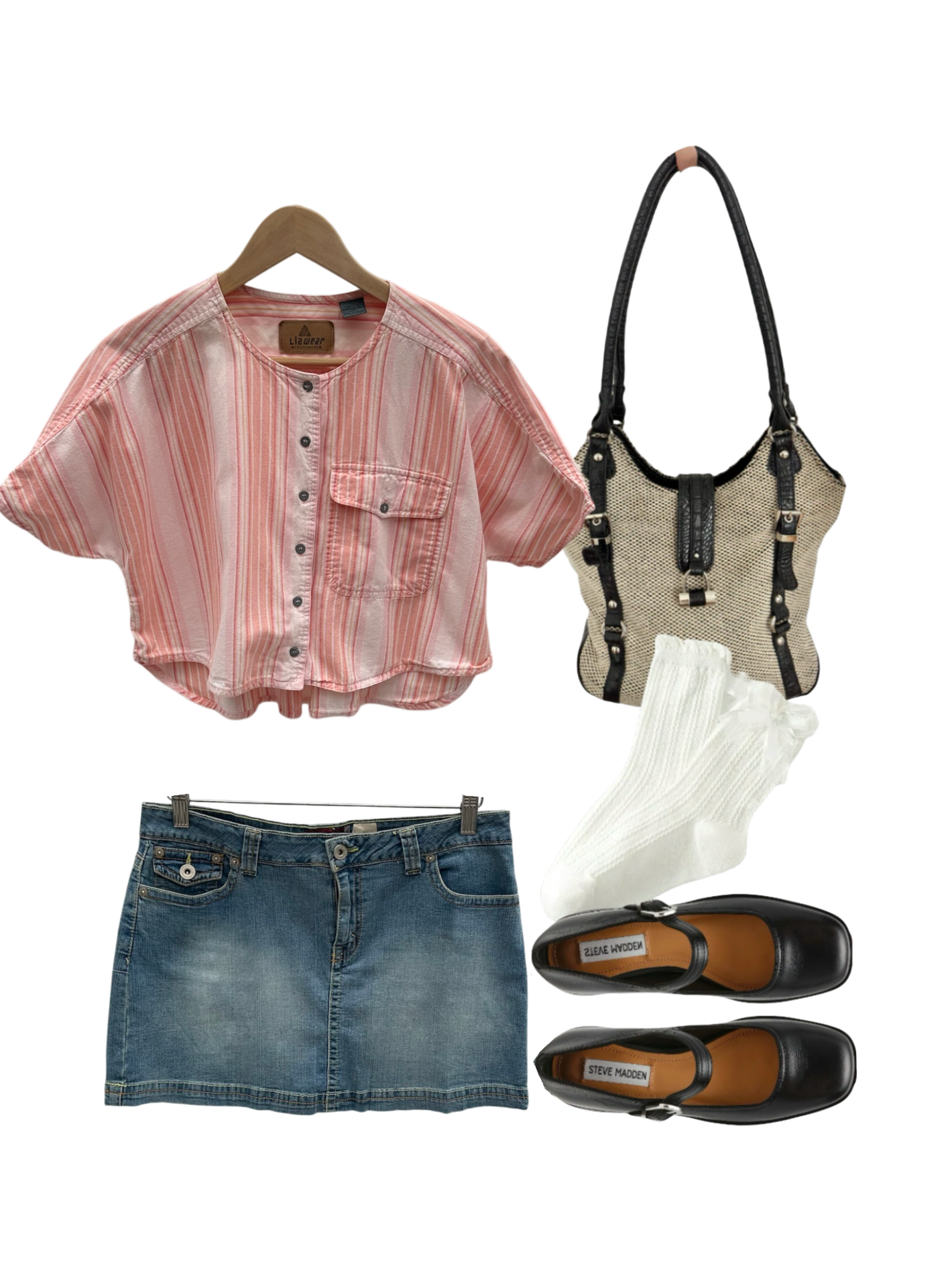 Vintage 90s Cropped Cotton Peachy Striped Short Sleeve (S/M)