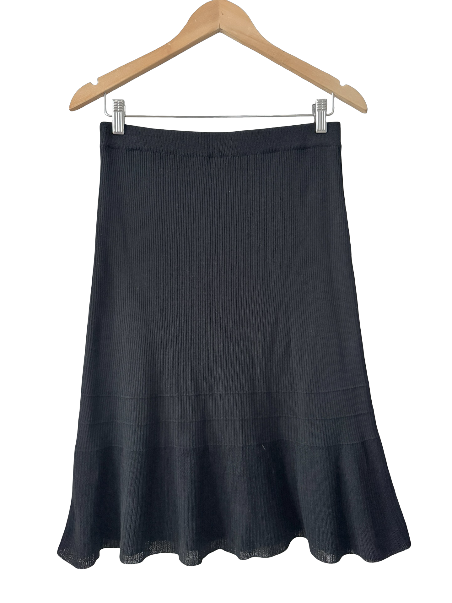Vintage Ribbed Knit Flounce Midi Skirt (S)