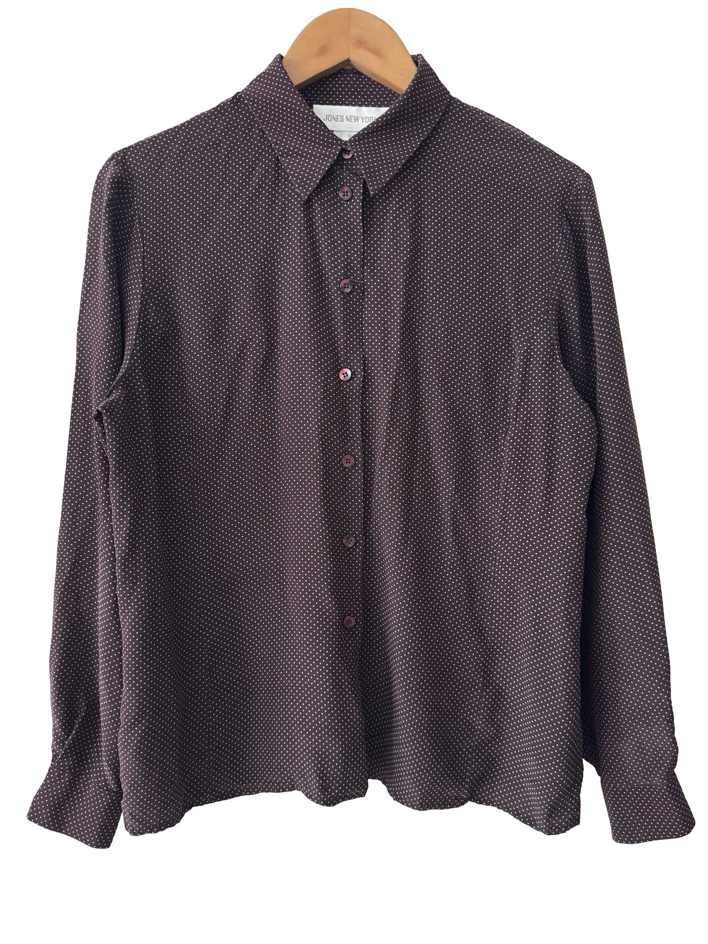 Vintage 90s Plum Silk Dotted Blouse (M)