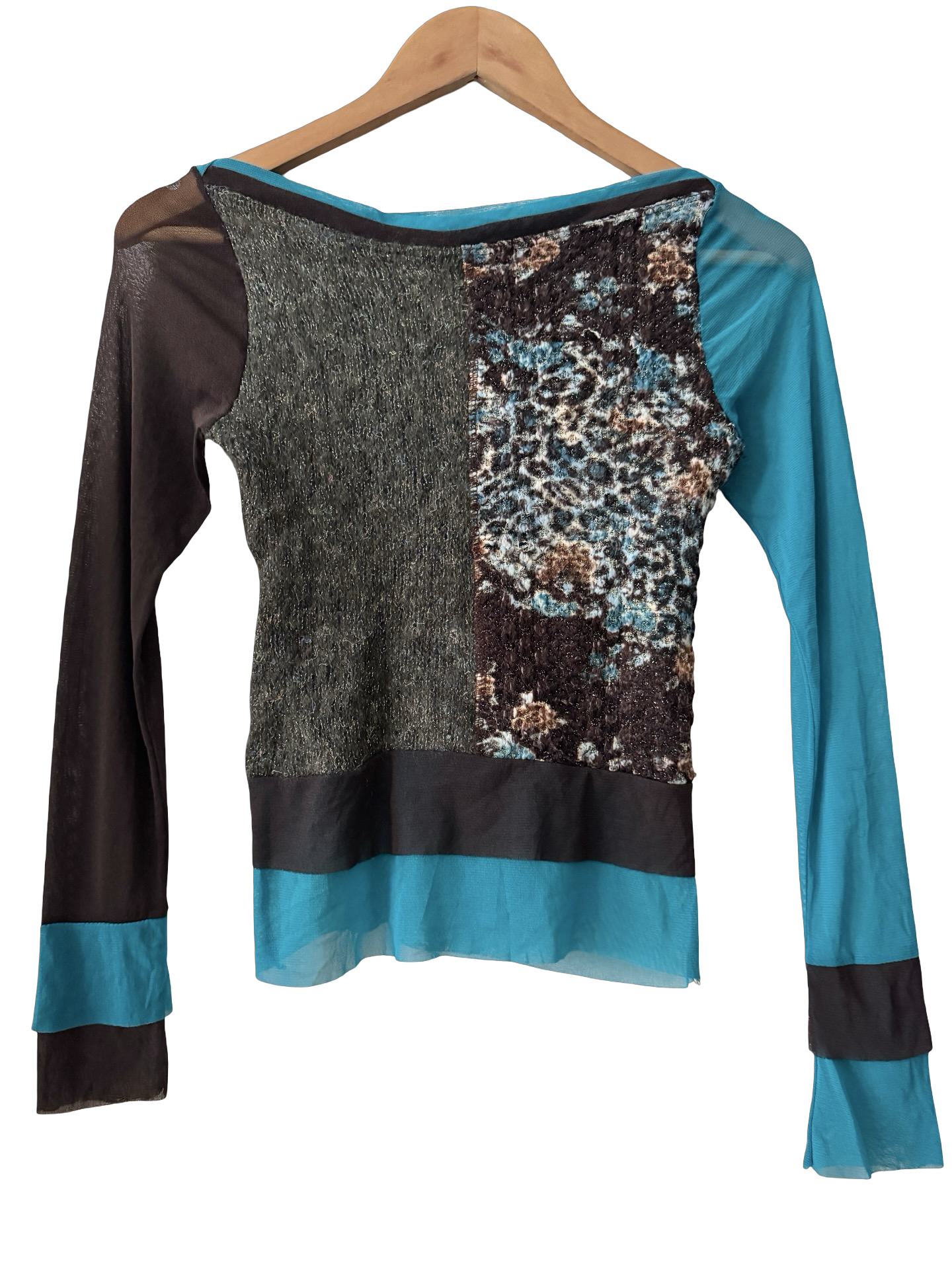 Vintage 90s Parsian Electric Blue Patchwork Long Sleeve (XS-S)