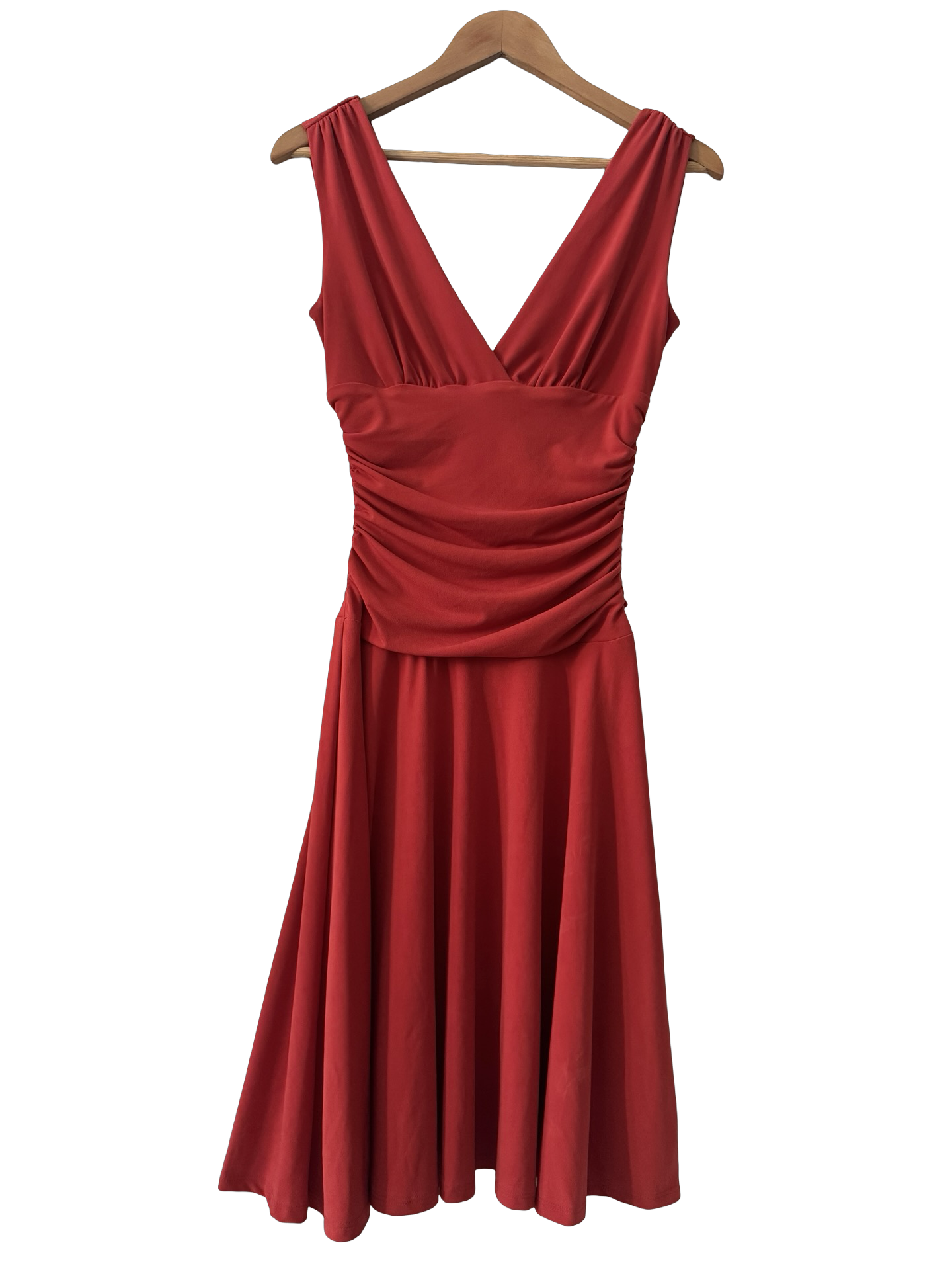 Vintage Y2K Burnt Orange Ruched Midi Dress (S)