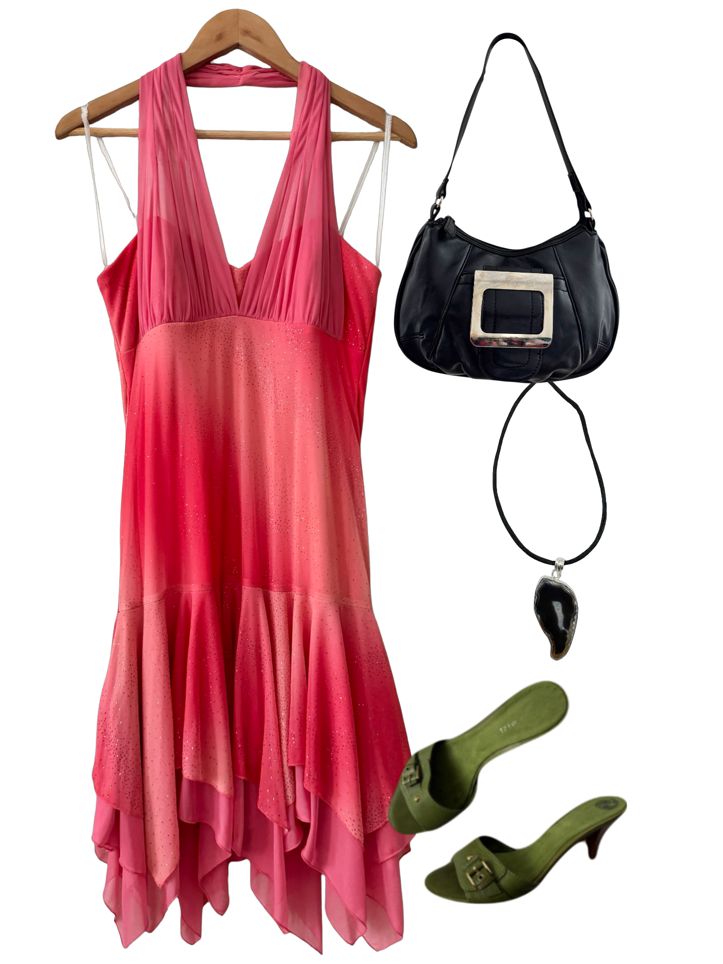 Y2K Sunset Pink Rhinestone Handkerchief Dress (L)