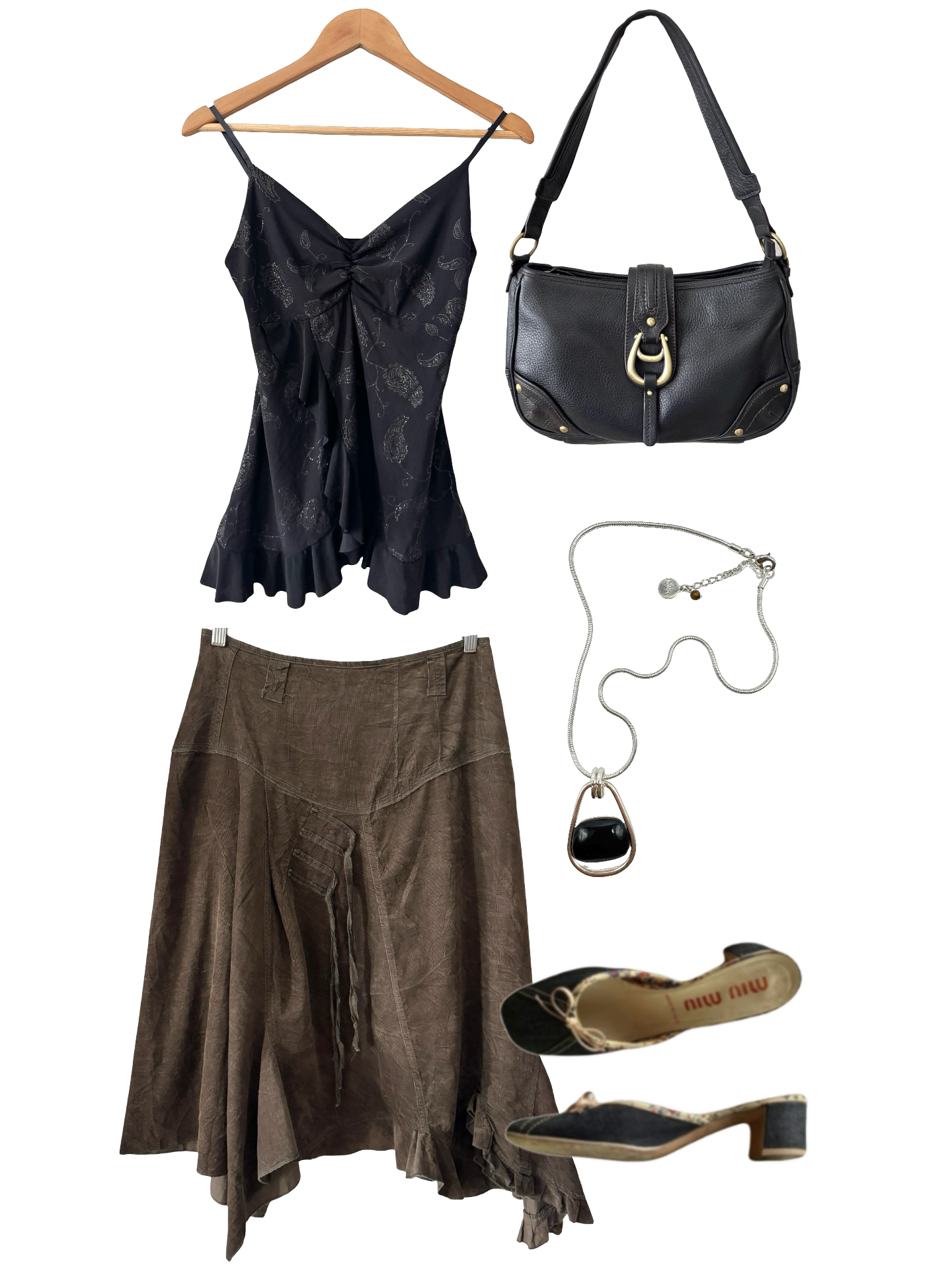 Vintage Y2K Noir Paisley Ruffle Cami (S/M)