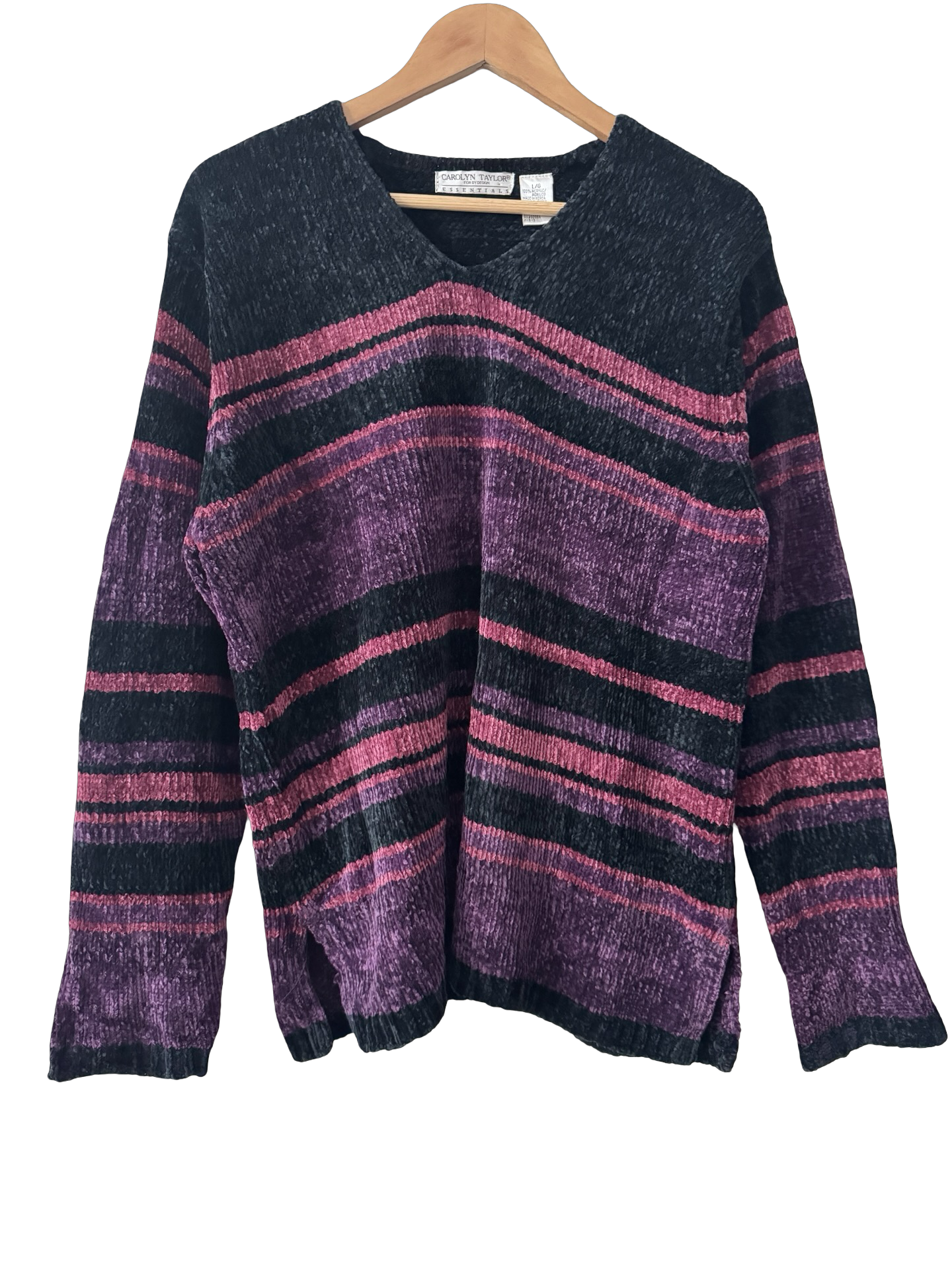 Vintage Y2K Blackberry Striped Cozy Chenille Sweater (L)