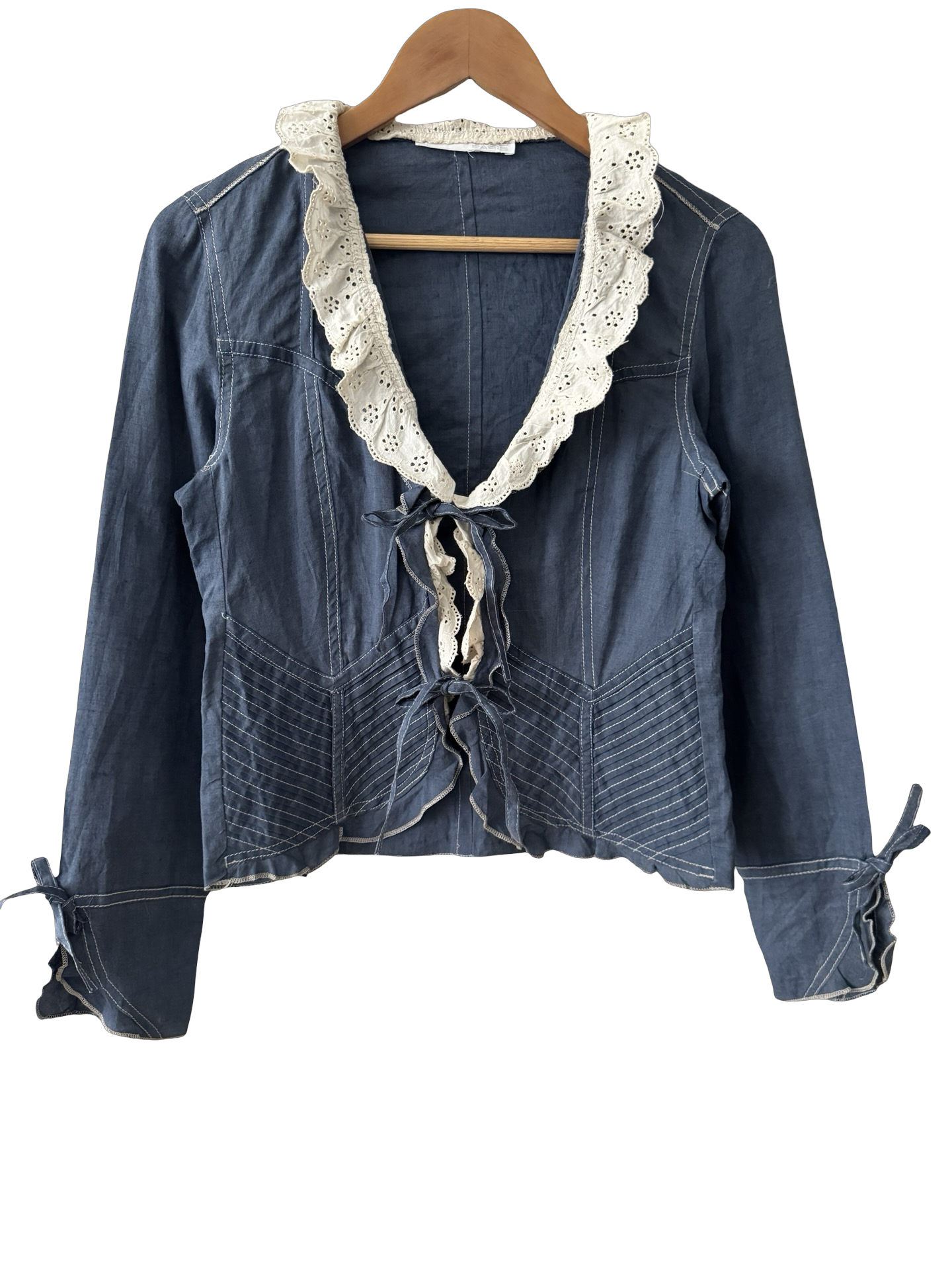 Vintage 90s Parisian Prairie Tie Front Blouse (S/M)