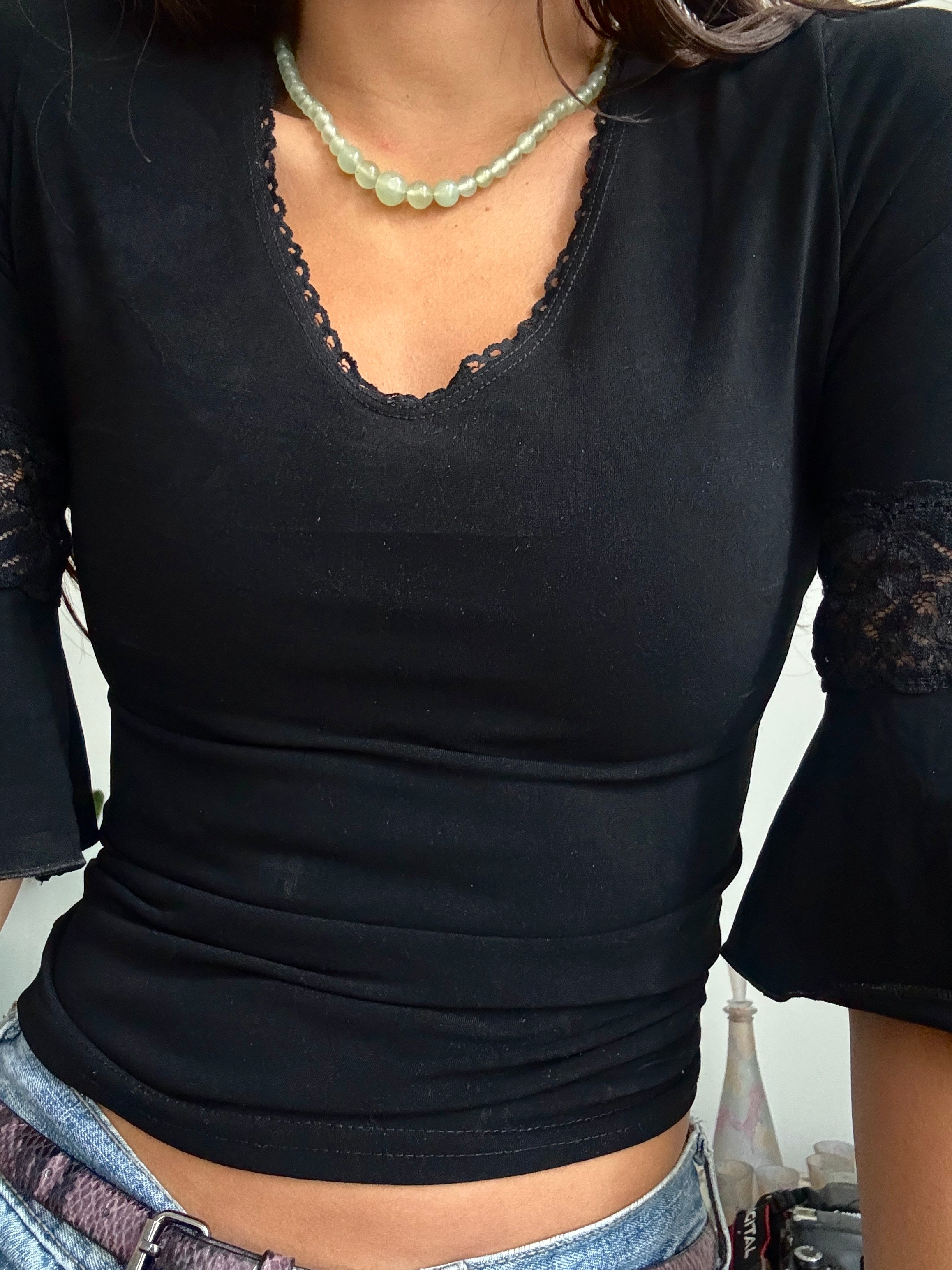 Vintage 90s Pale Jade Beaded Necklace
