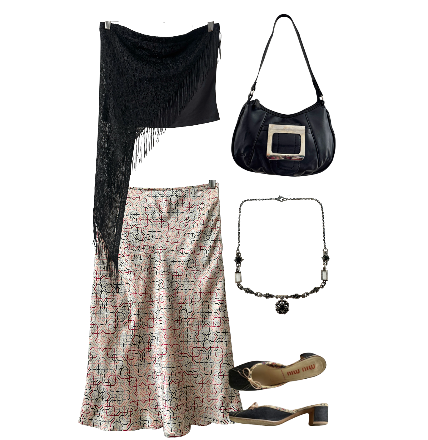 Vintage 90s Silk Geometric Midi Skirt (S)