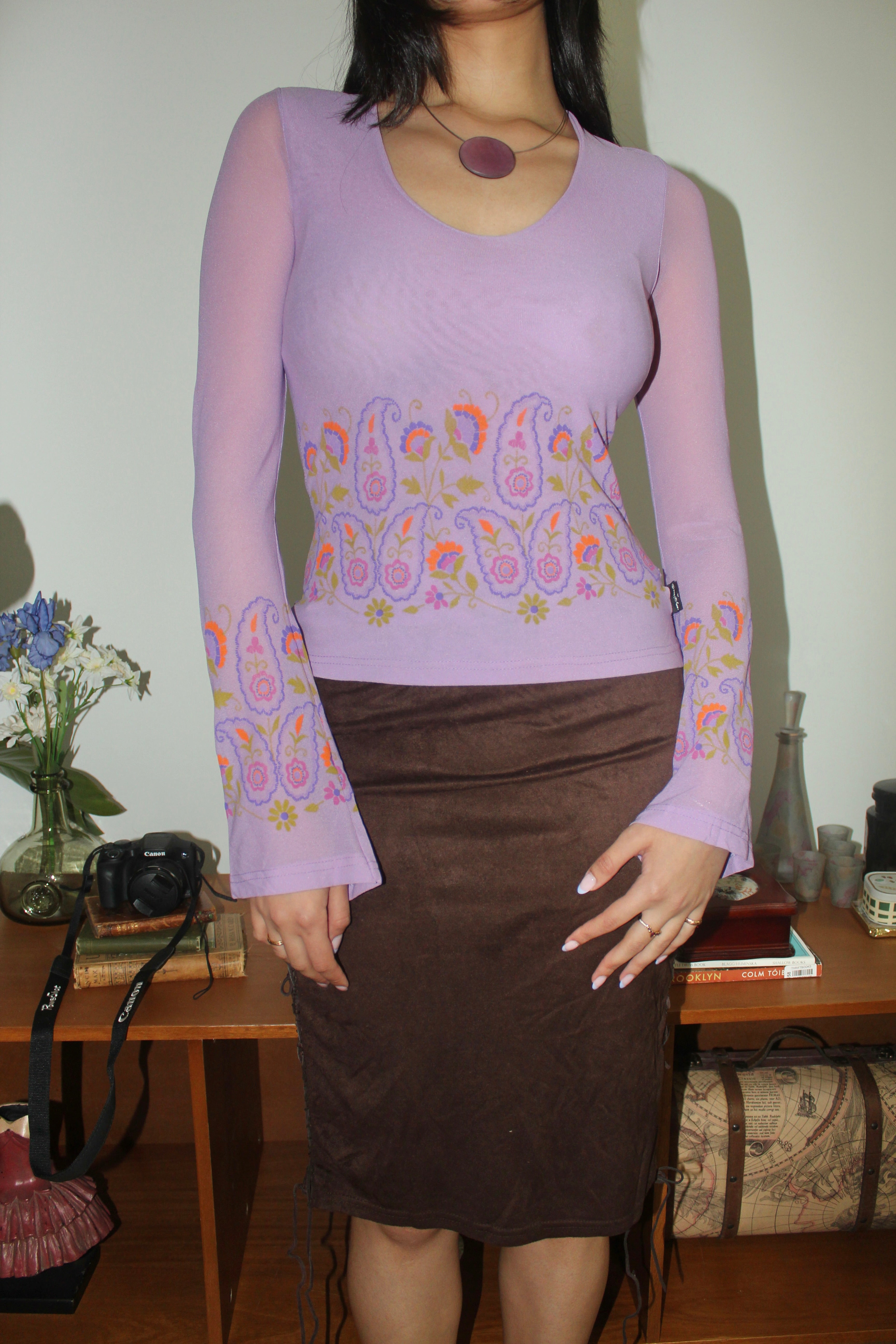 Vintage Y2K Chocolate Lace-Up Midi Skirt (S)