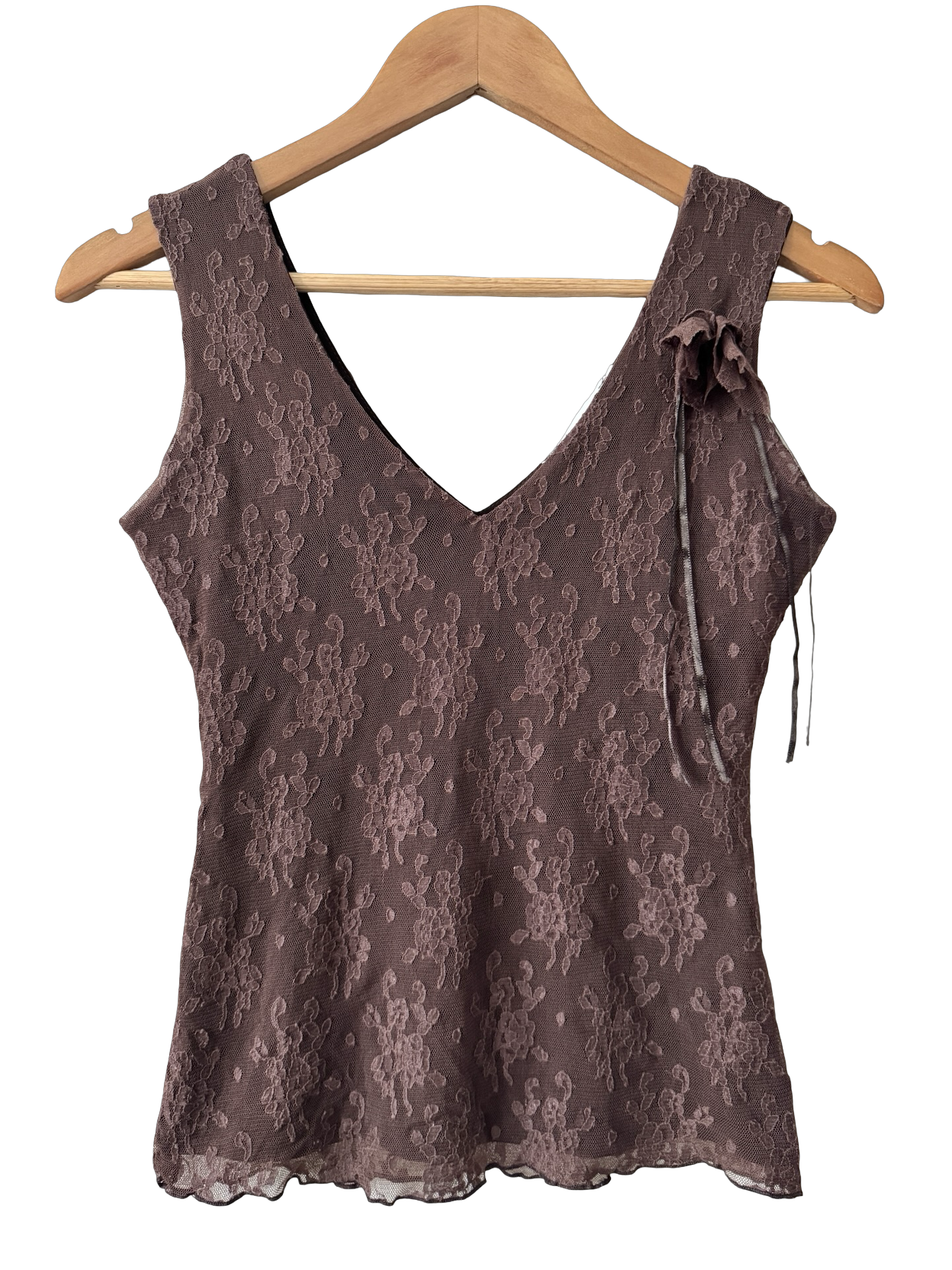 Vintage Y2K Cocoa Lace Rosette Top (S/M)