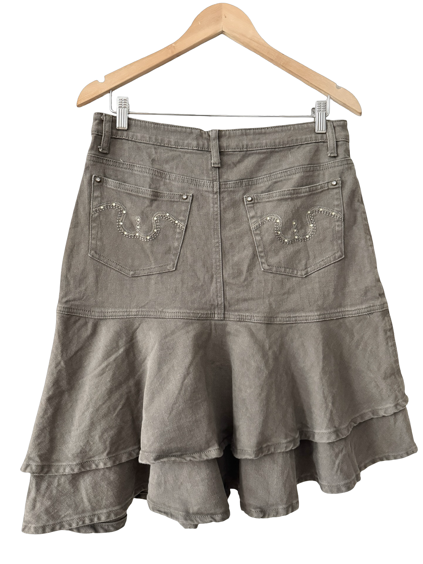 Vintage Y2K Mocha Ruffle Denim Skirt (M)
