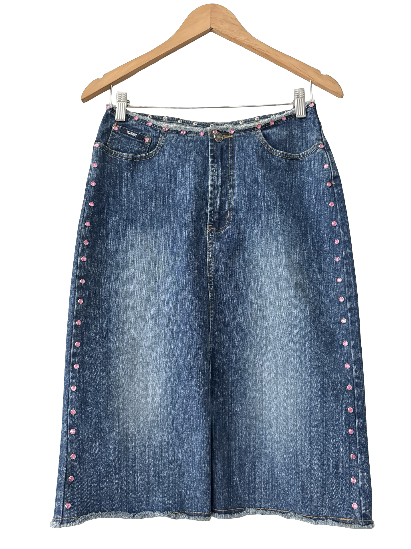 Vintage Y2K Pink Rhinestone Denim Skirt (S/M)