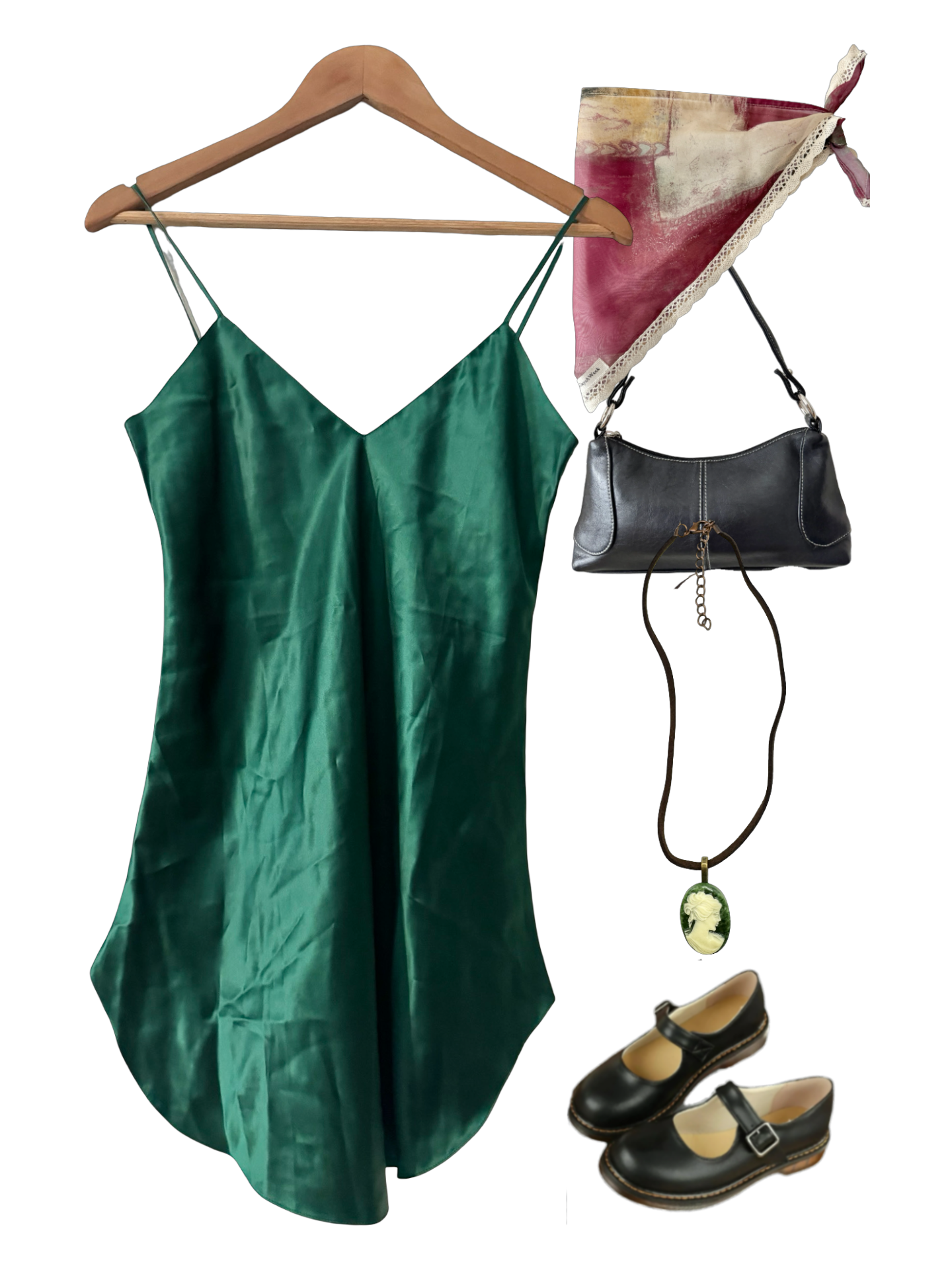 Vintage 90s Emerald Hour Silk Slip Dress (S)