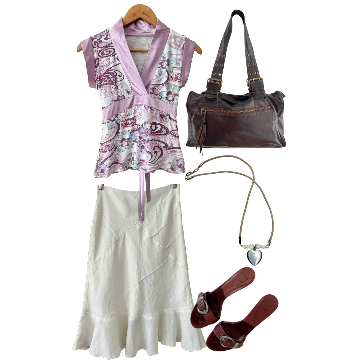 Vintage Y2K Ivory Linen Romance Midi Skirt (S-M)
