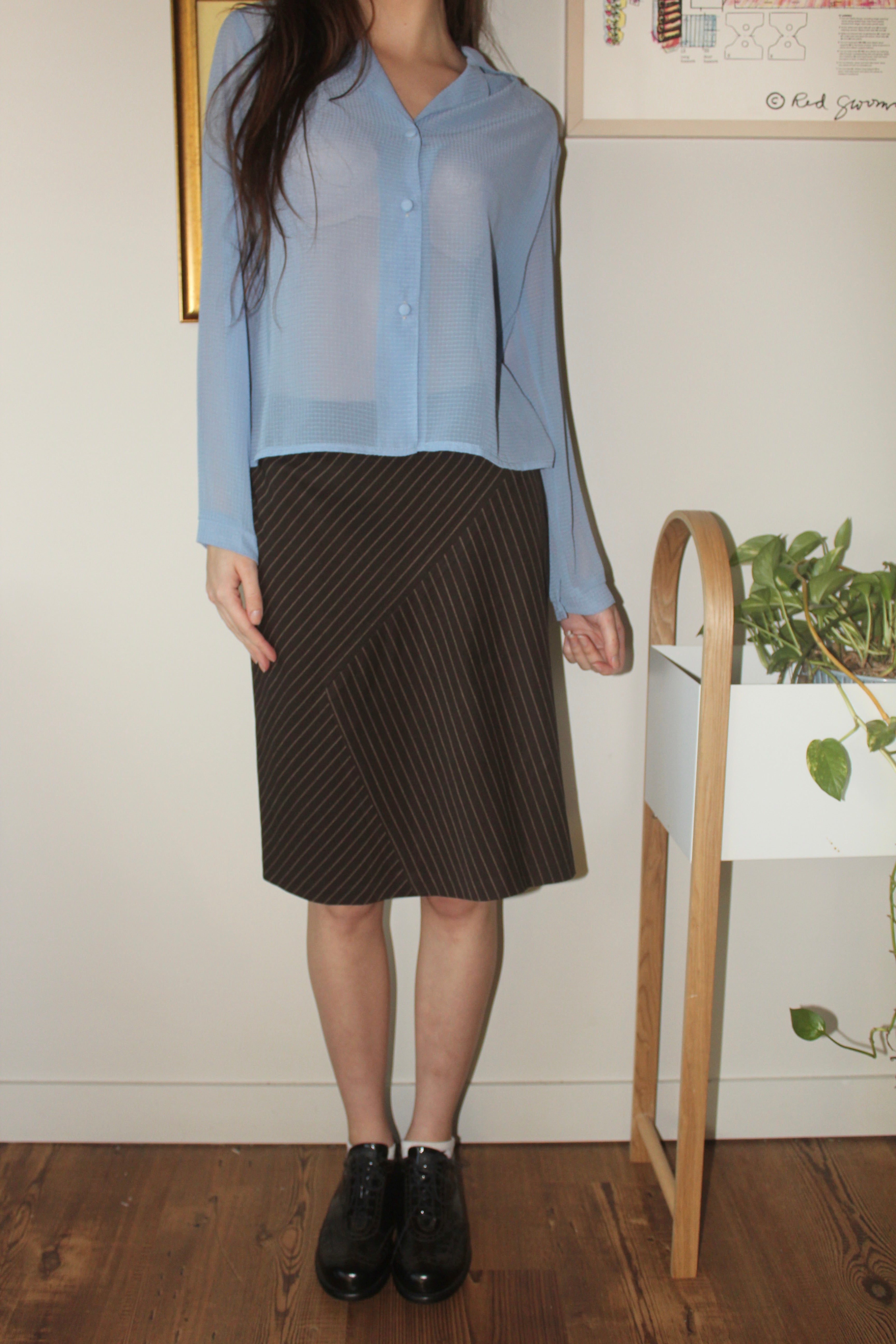 Vintage 90s Semi Sheer Periwinkle Blouse (M)