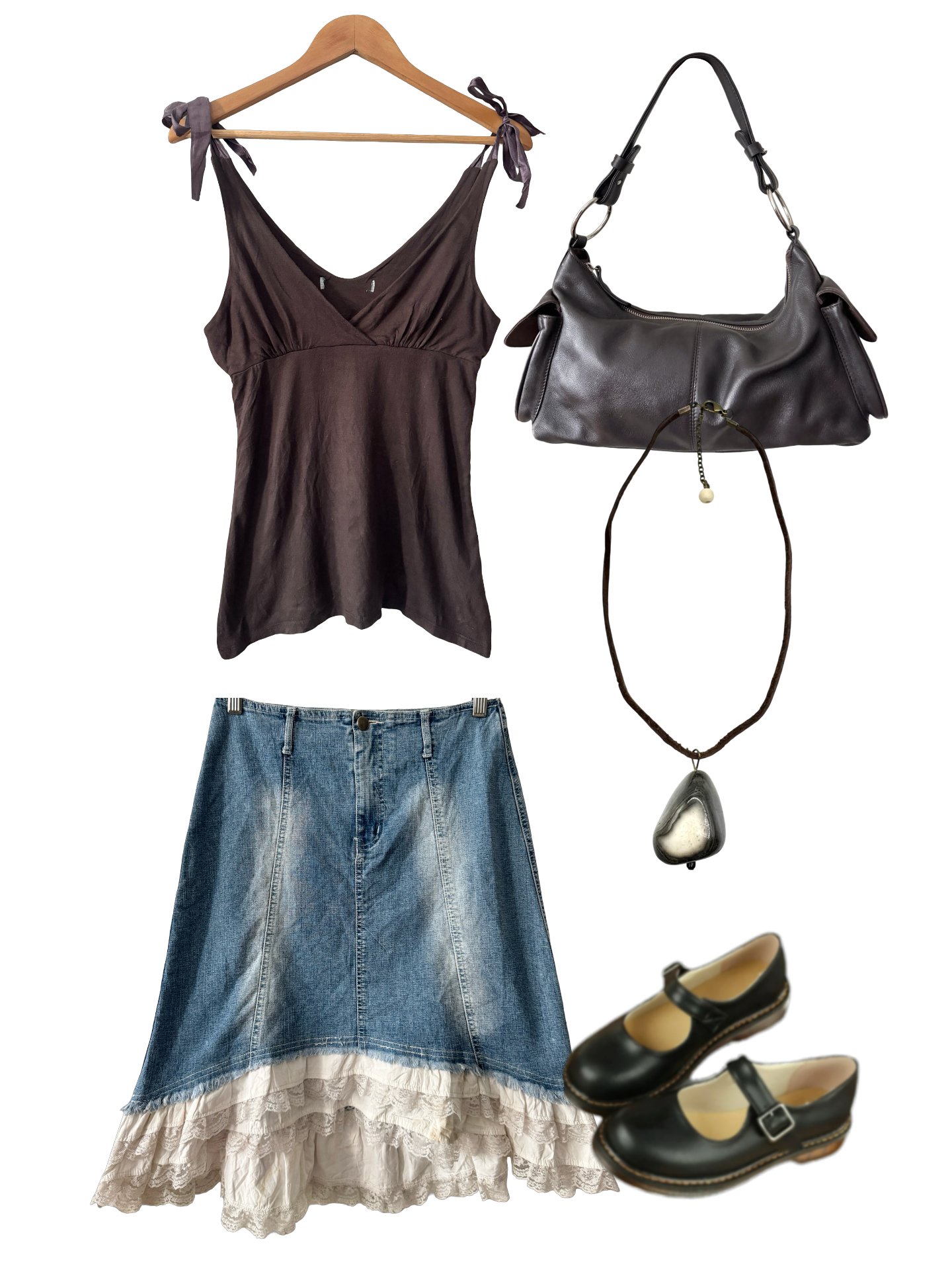 Vintage Y2K Chocolate Ribbon Tie Top (S)