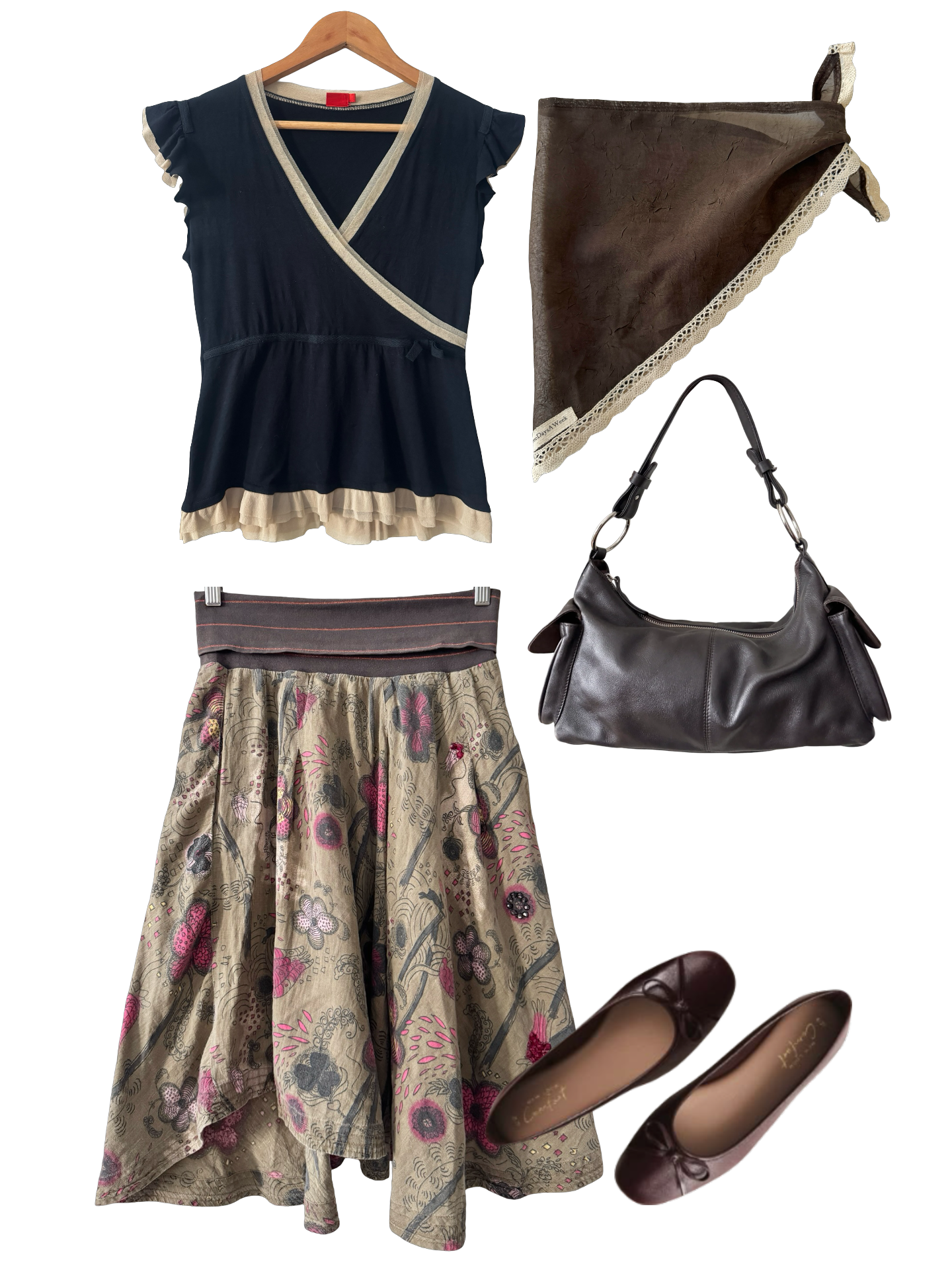 Vintage 90s Indie Daydream Mixed Media Midi Skirt (XS)