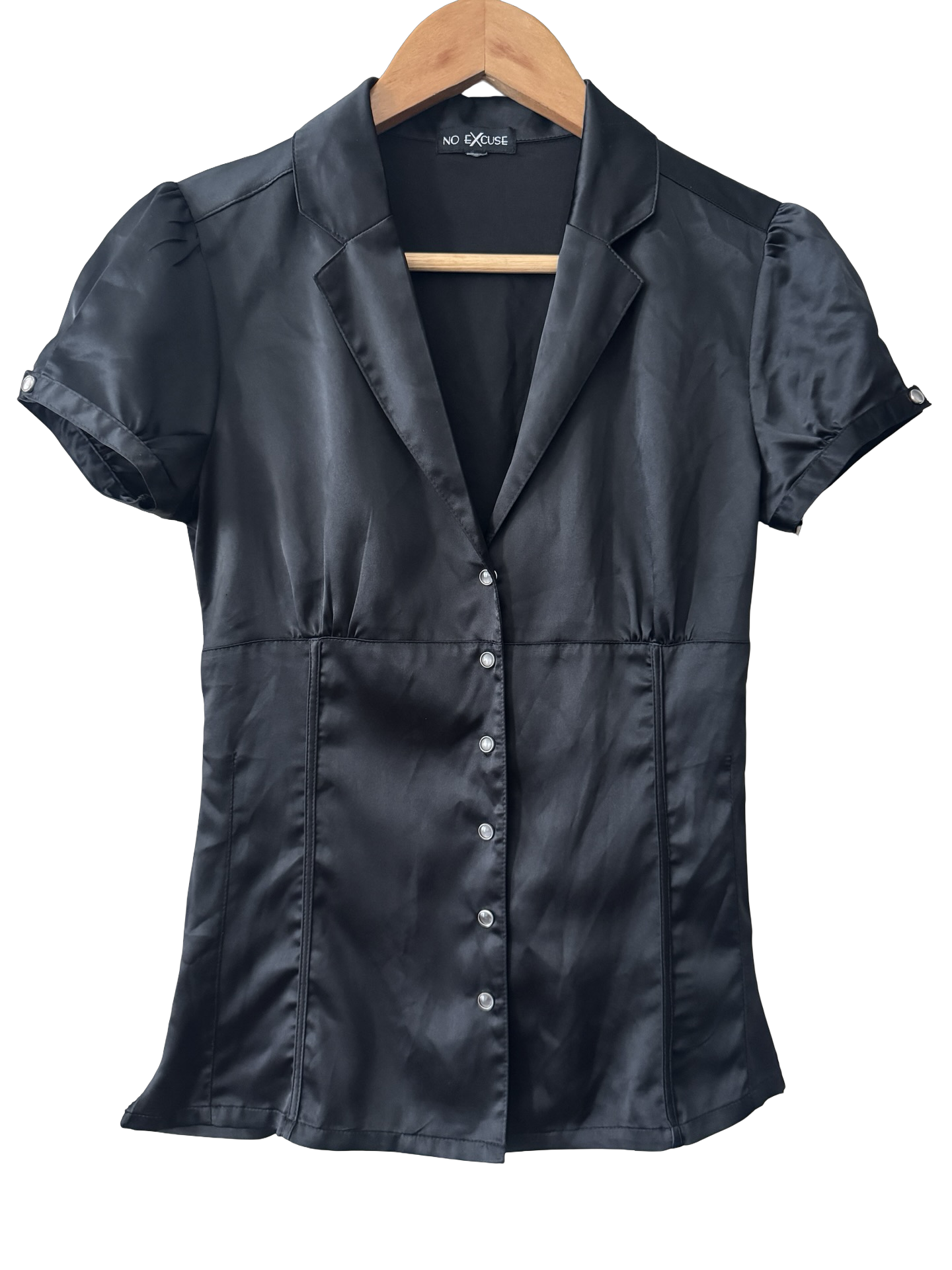 Vintage 90s No Excuse Black Satin Blouse (S)