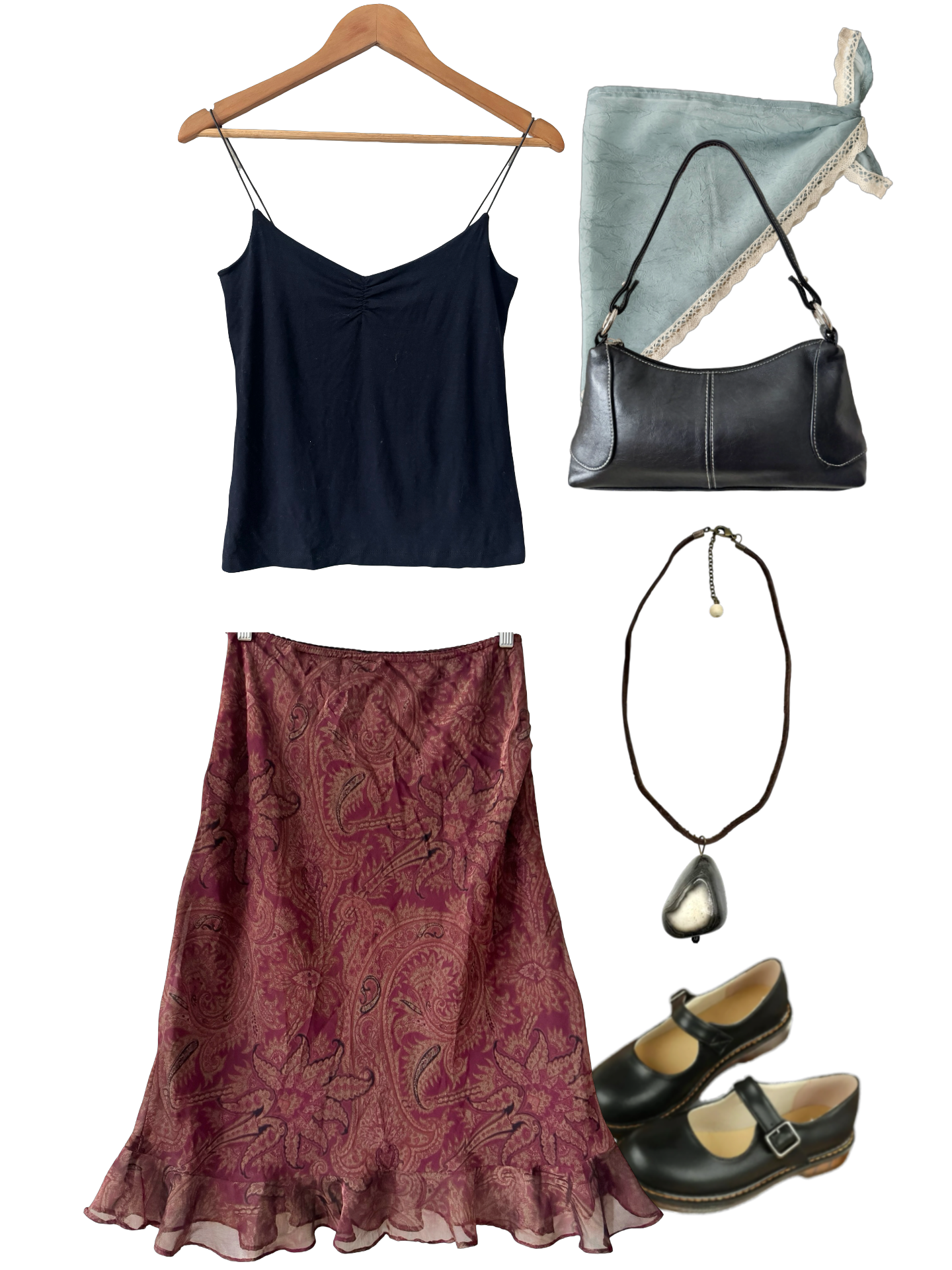 Vintage Y2K Cherry Wine Ruffled Midi Skirt (M)