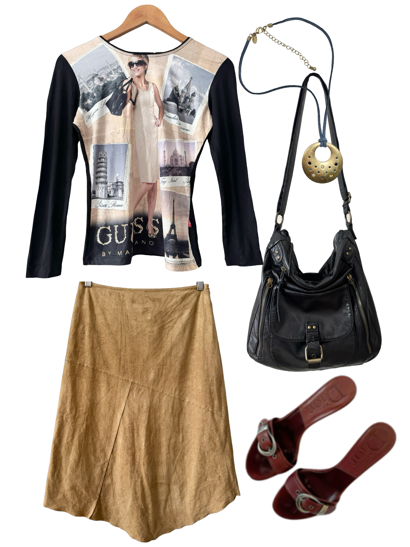 Vintage Y2K GUESS Postcards from Europe Graphic Top (M)