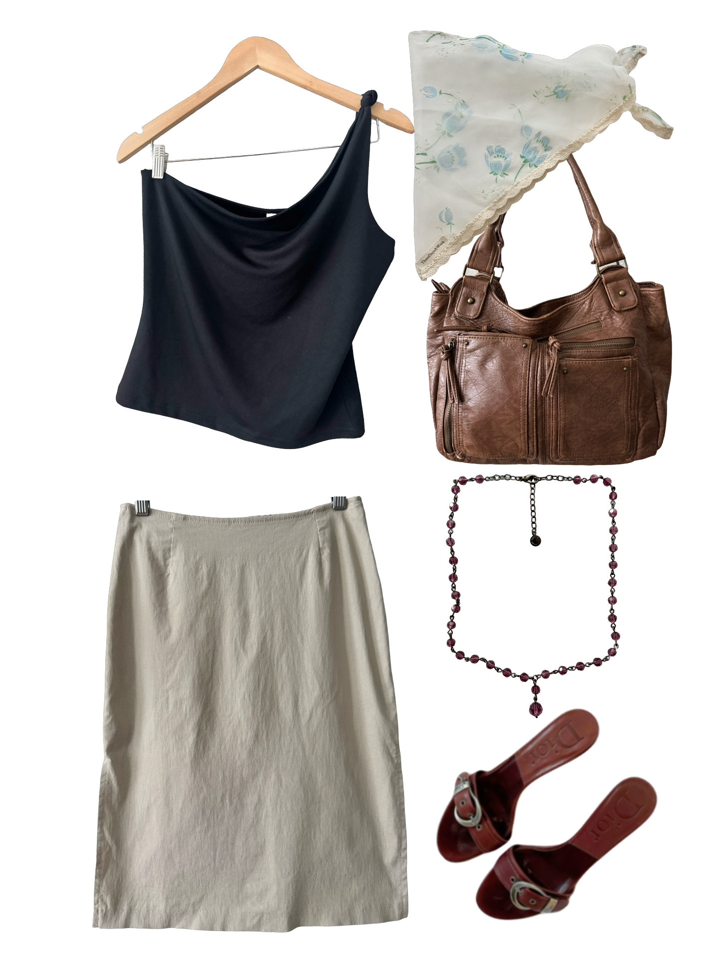 Vintage Y2K Pandora Oatmeal Stretch Midi Skirt (XS/S)
