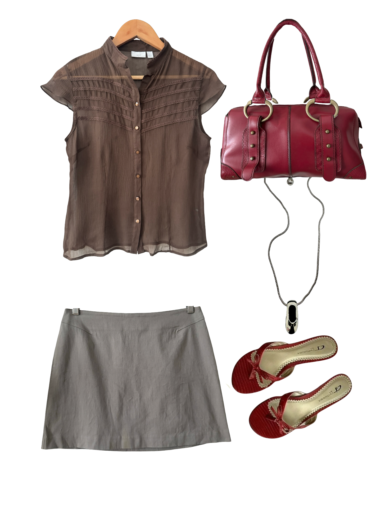 Vintage Y2K Espresso Pintuck Sheer Blouse (S/M)