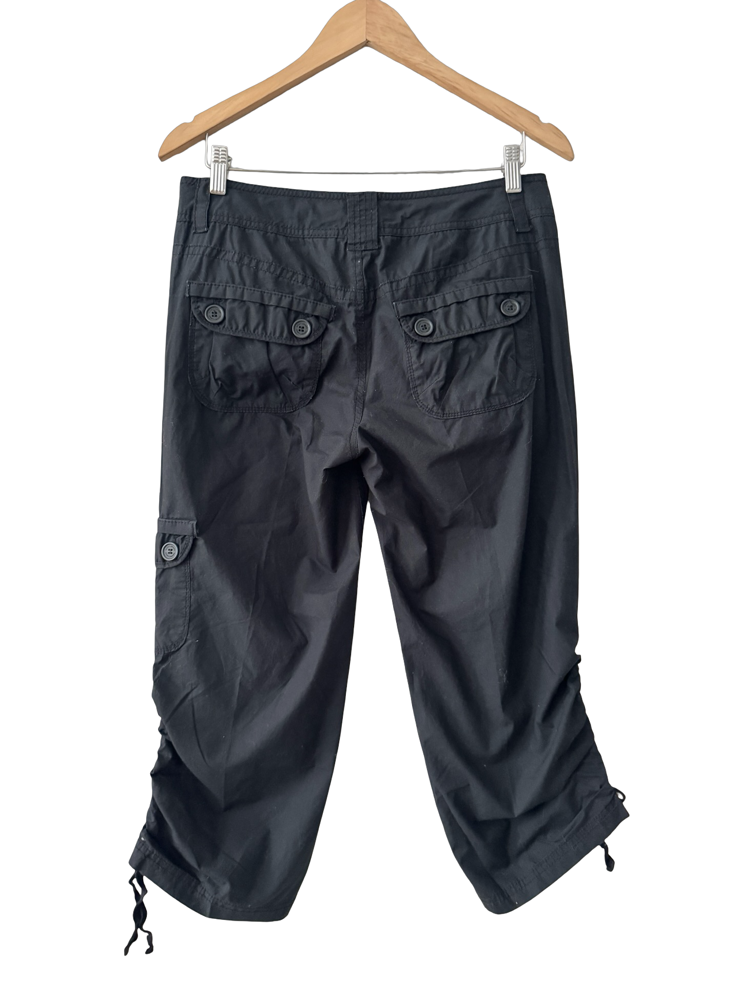 Vintage DKNY Black Ruched Cargo Capri Pants (M)