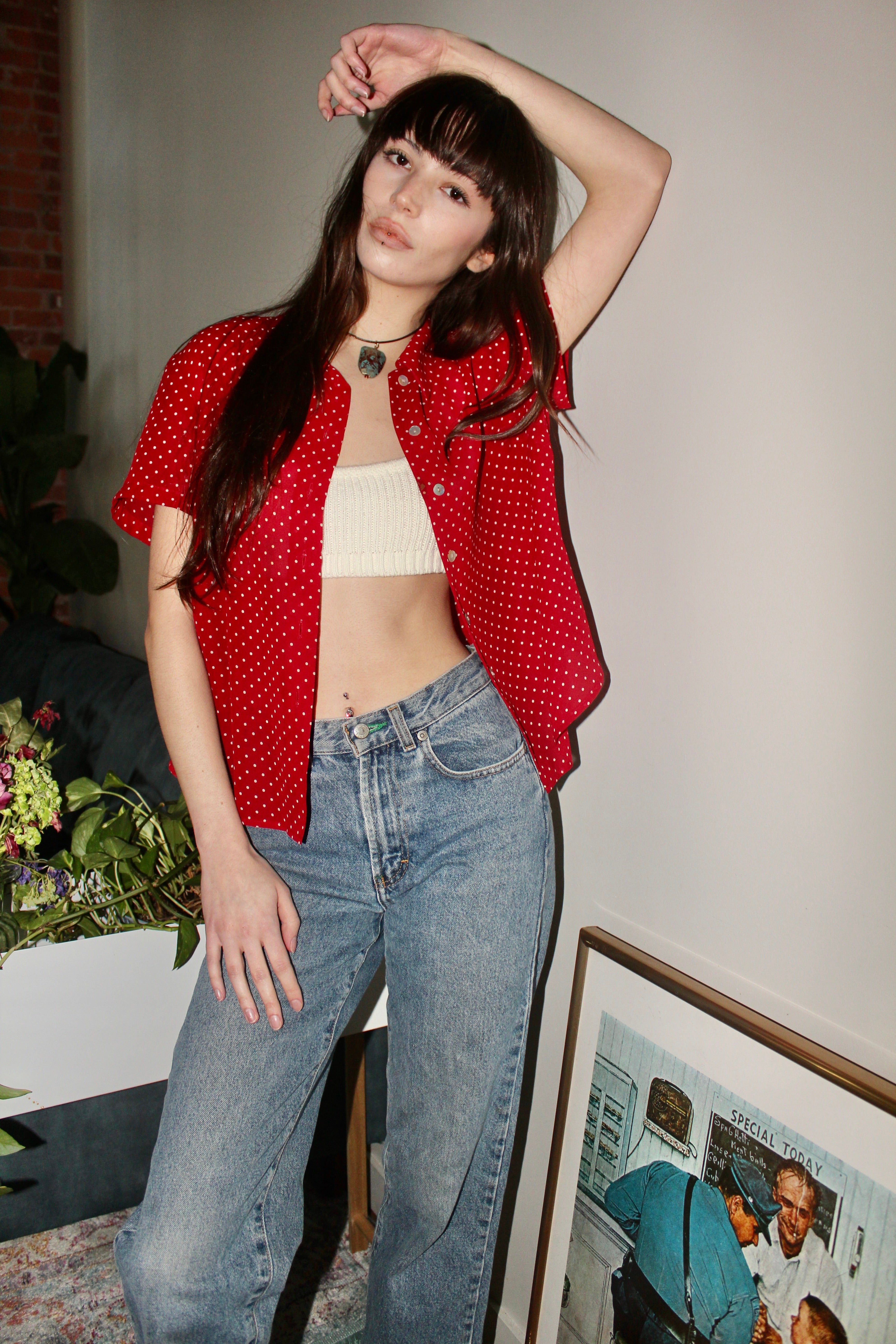 Vintage 90s Cherry Dotted Short Sleeve (M)