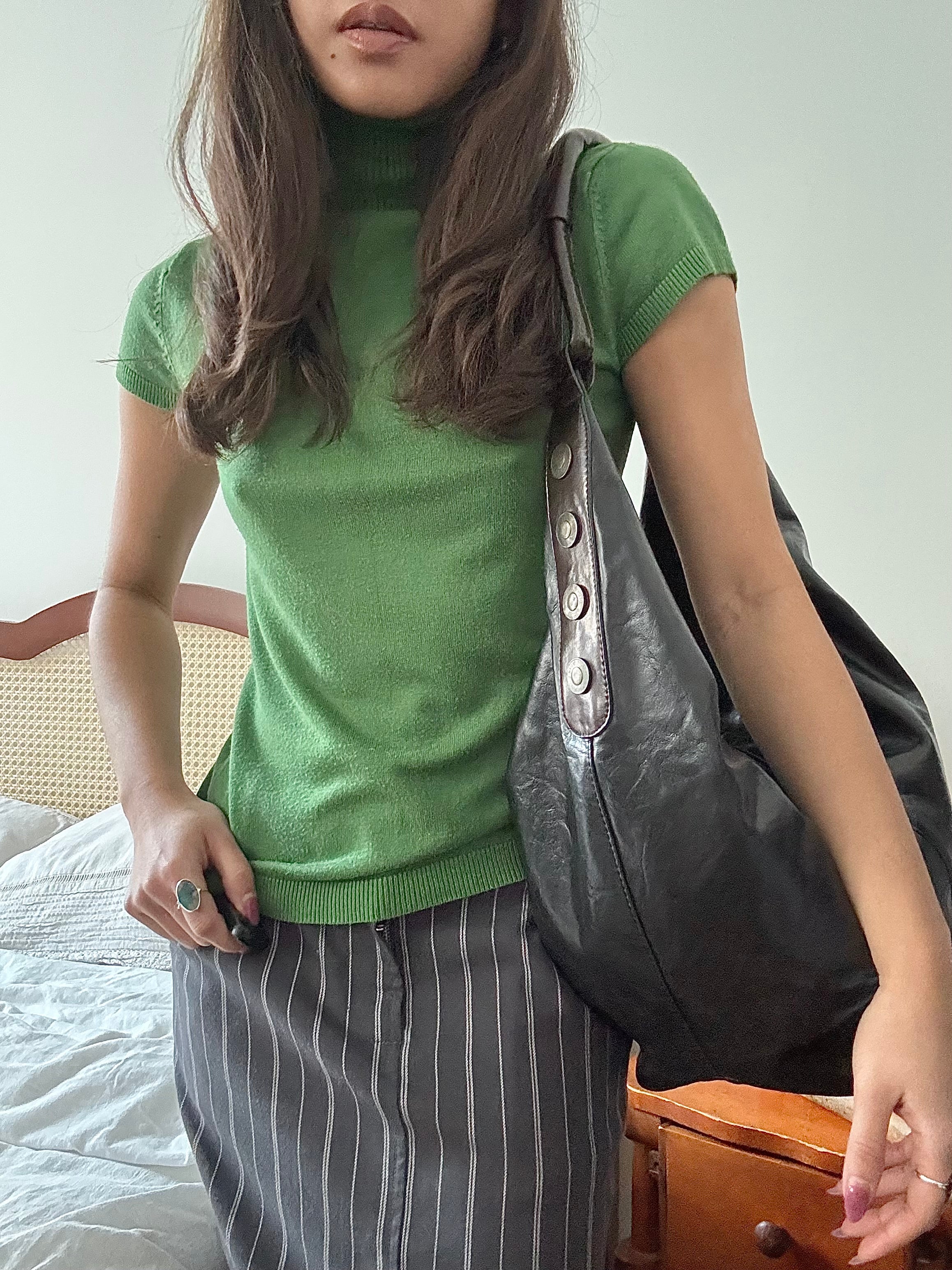 Vintage 90s Slouchy Black Studded Shoulder Bag