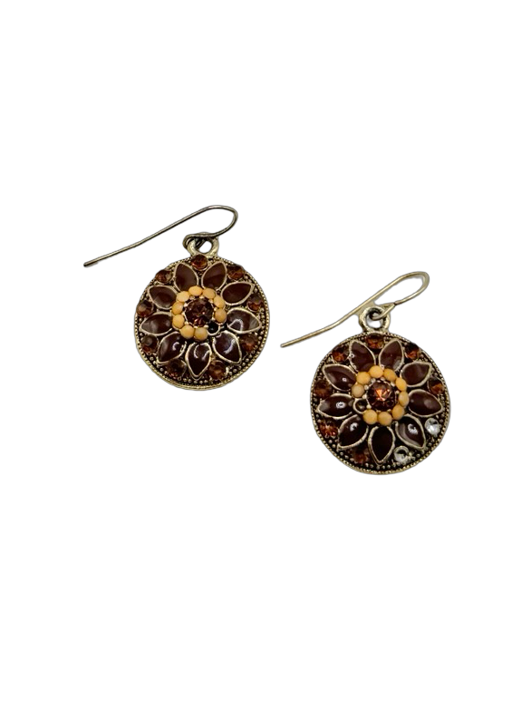 Vintage Amber Bloom Medallion Earrings