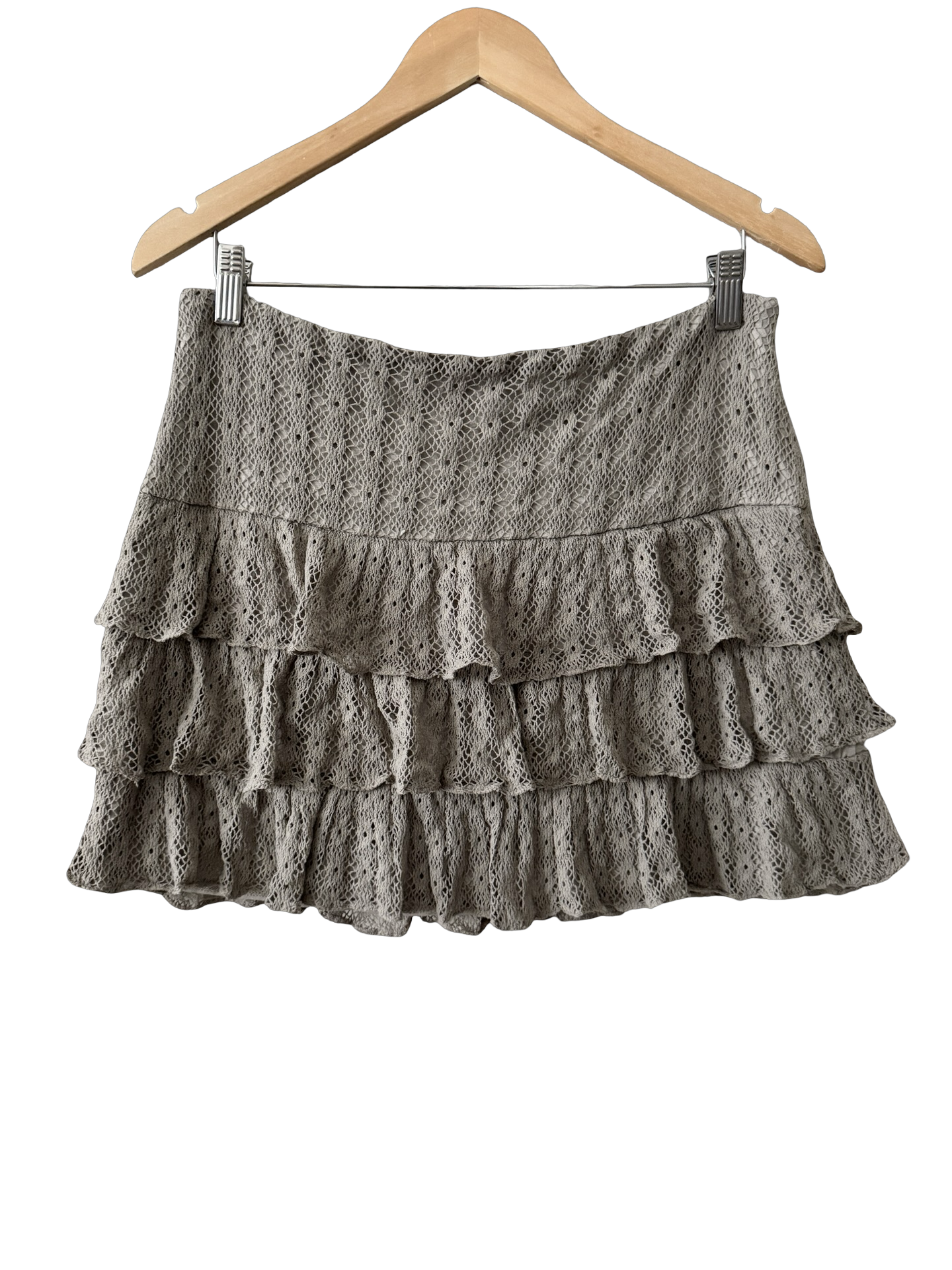 Vintage Y2K French Taupe Lace Ruffle Mini Skirt (M/L)