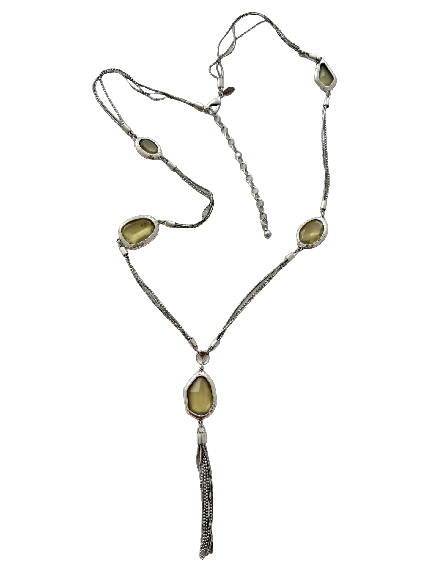 Vintage Y2K Olive Glass Tassel Necklace