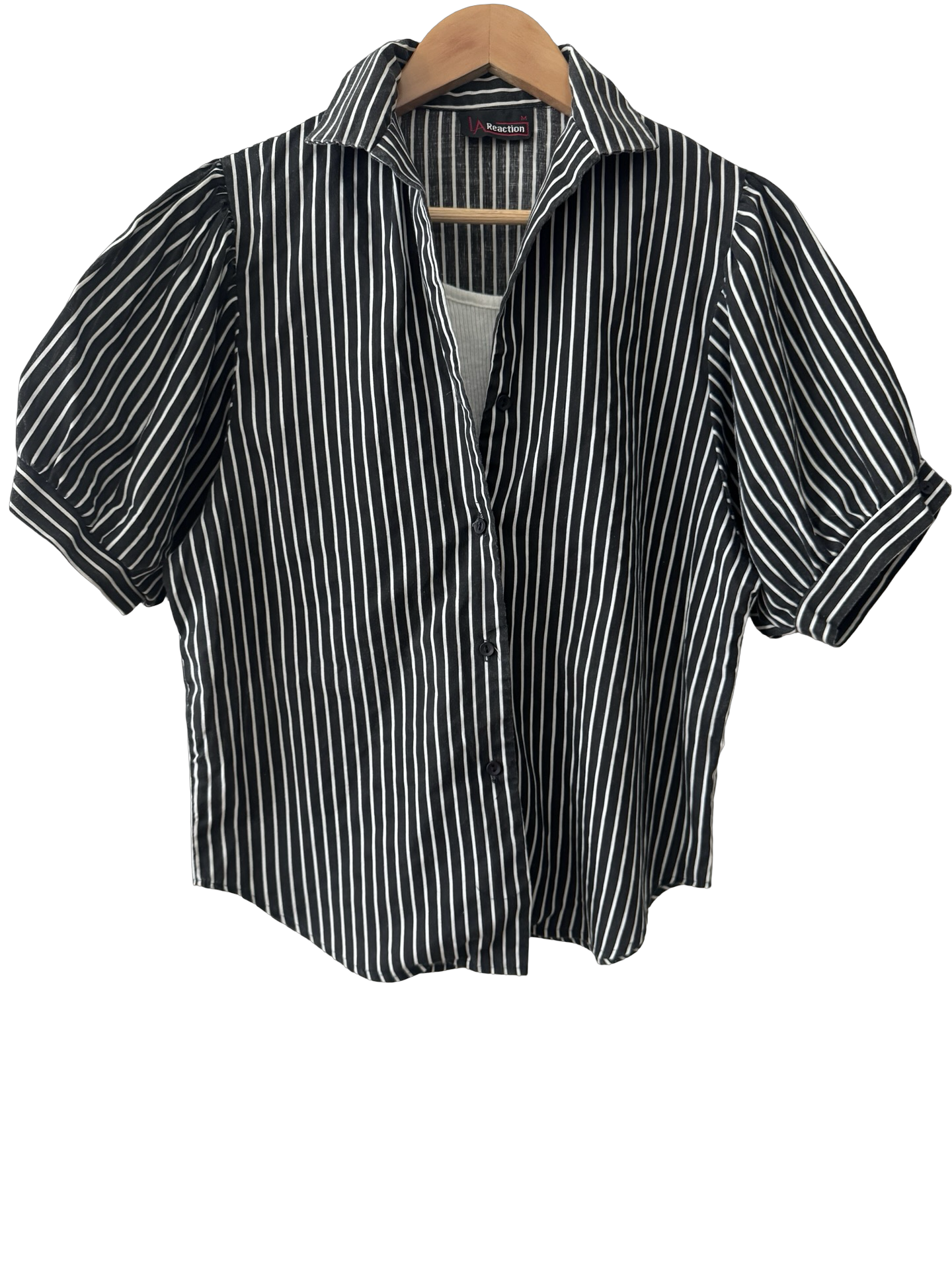 Vintage Y2K Pinstripe Puff Sleeve Button Up (M)