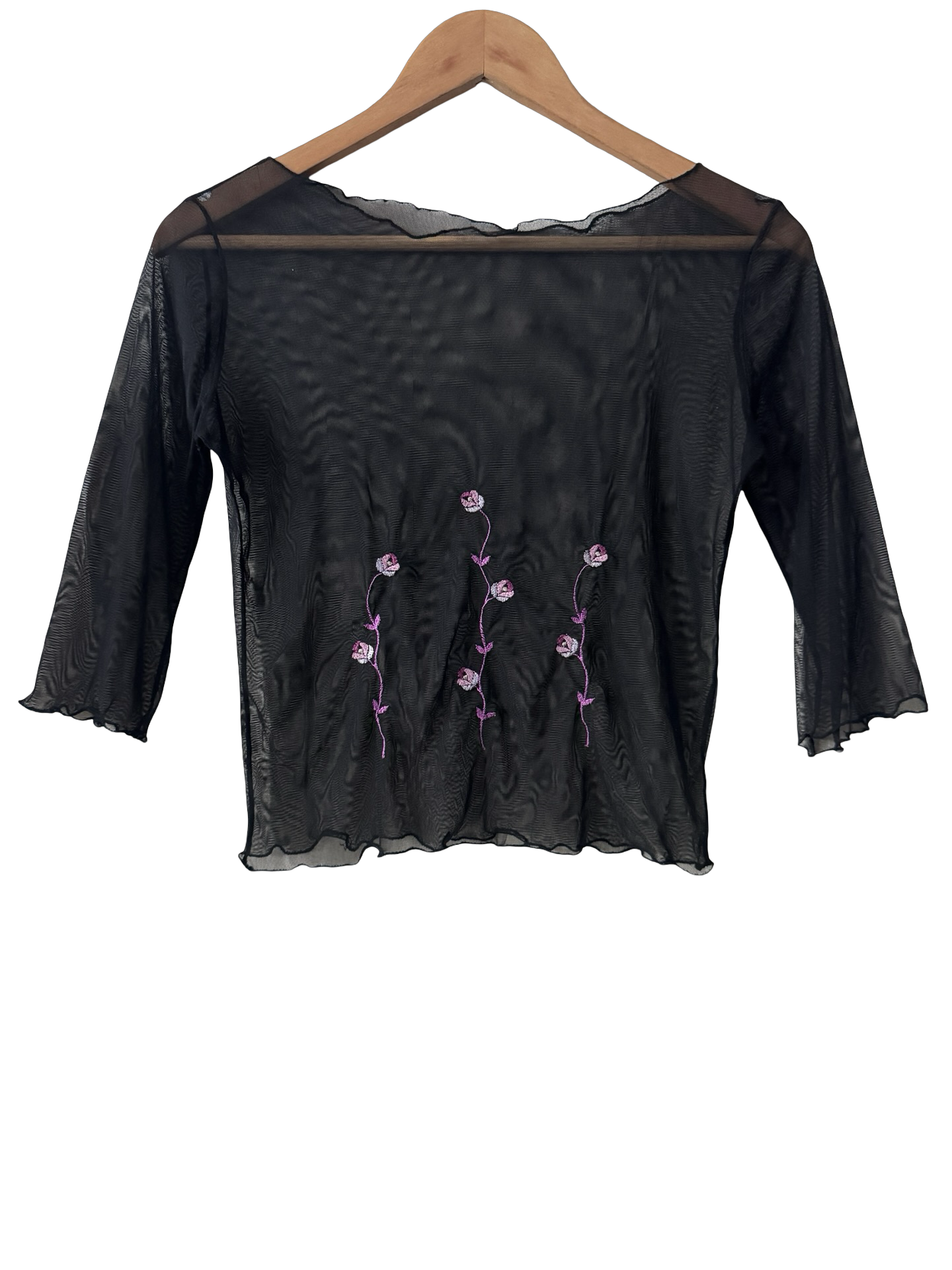 Vintage Y2K Little Violet Embroidered Mesh Top (M)