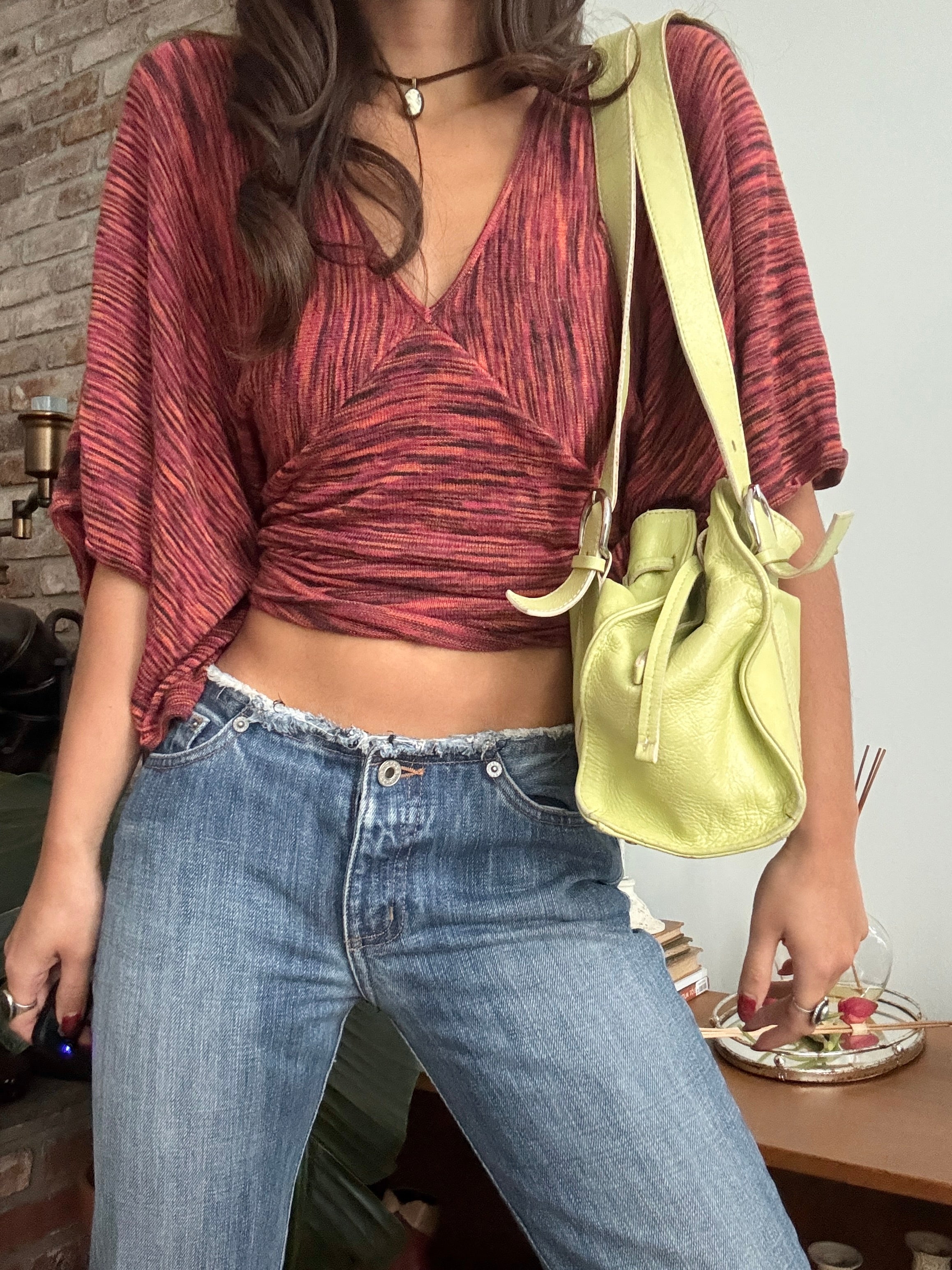 Vintage Y2K Pistachio Italian Leather Slouch Bag