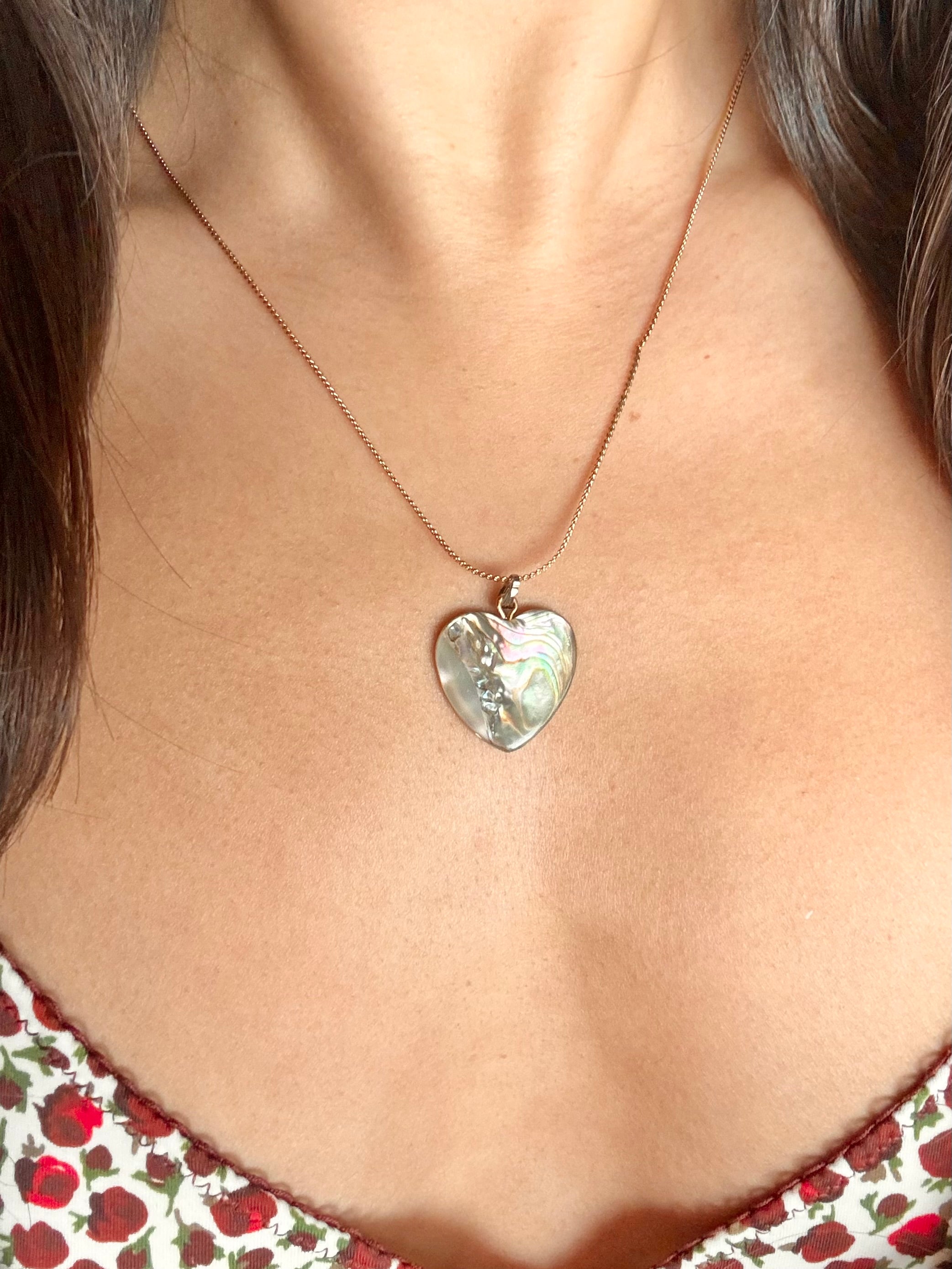 Dainty Antique Mother of Pearl Heart Necklace