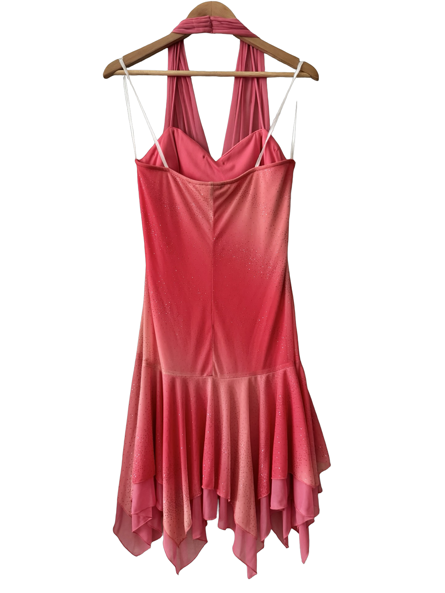 Y2K Sunset Pink Rhinestone Handkerchief Dress (L)