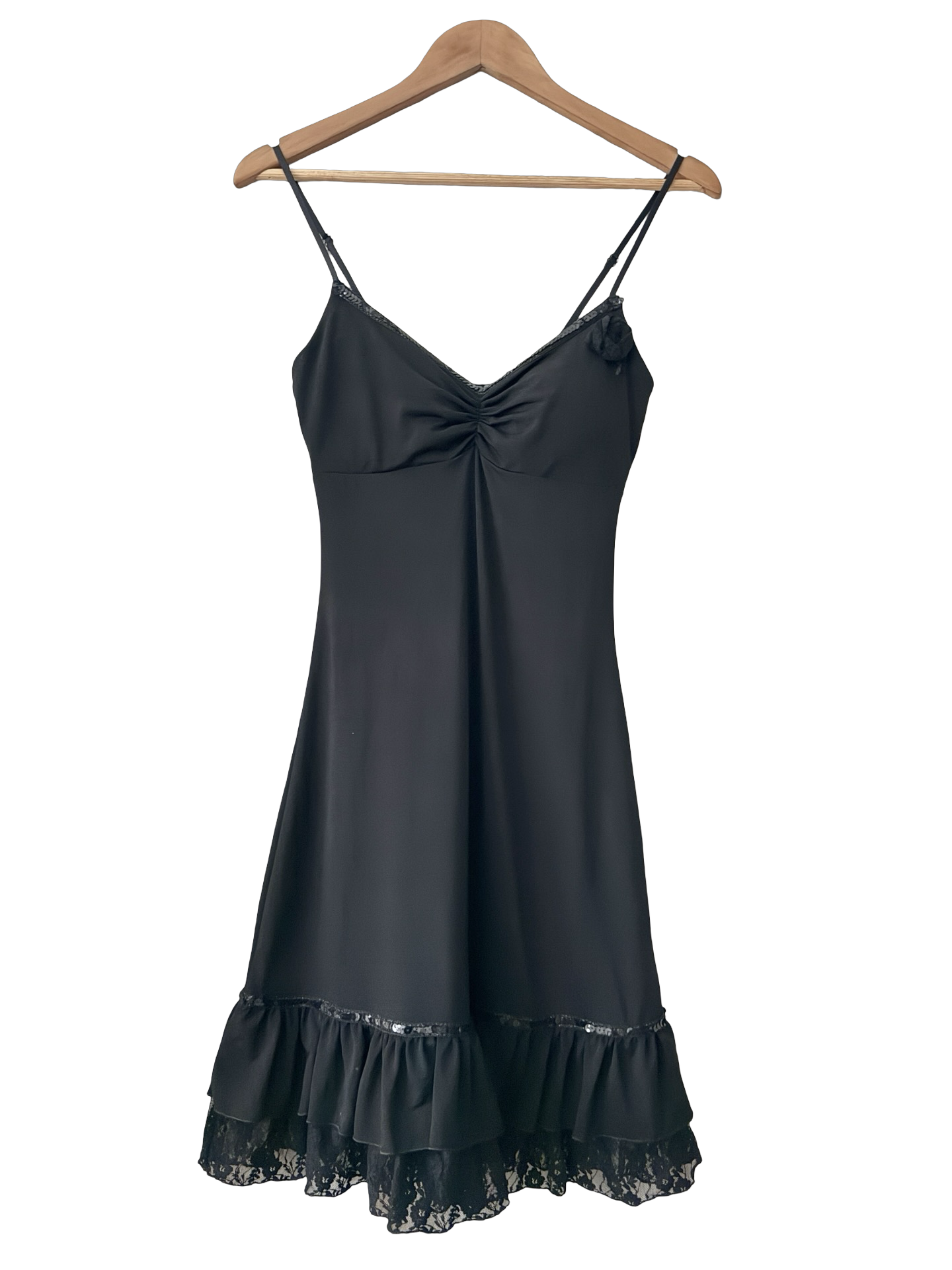 Vintage Y2K French Midnight Ruffle Dress (S)