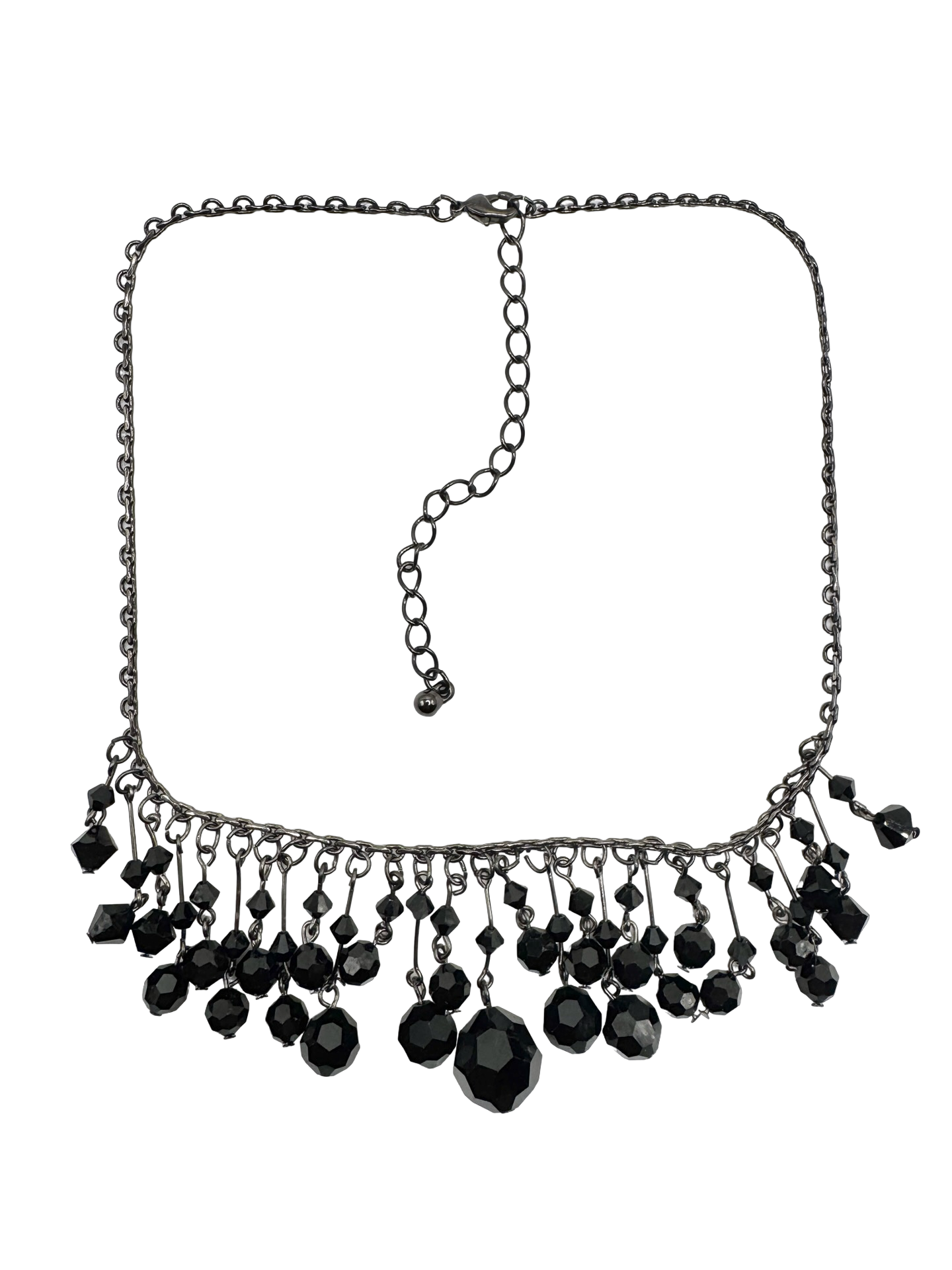 Vintage Y2K Black Crystal Fringe Necklace