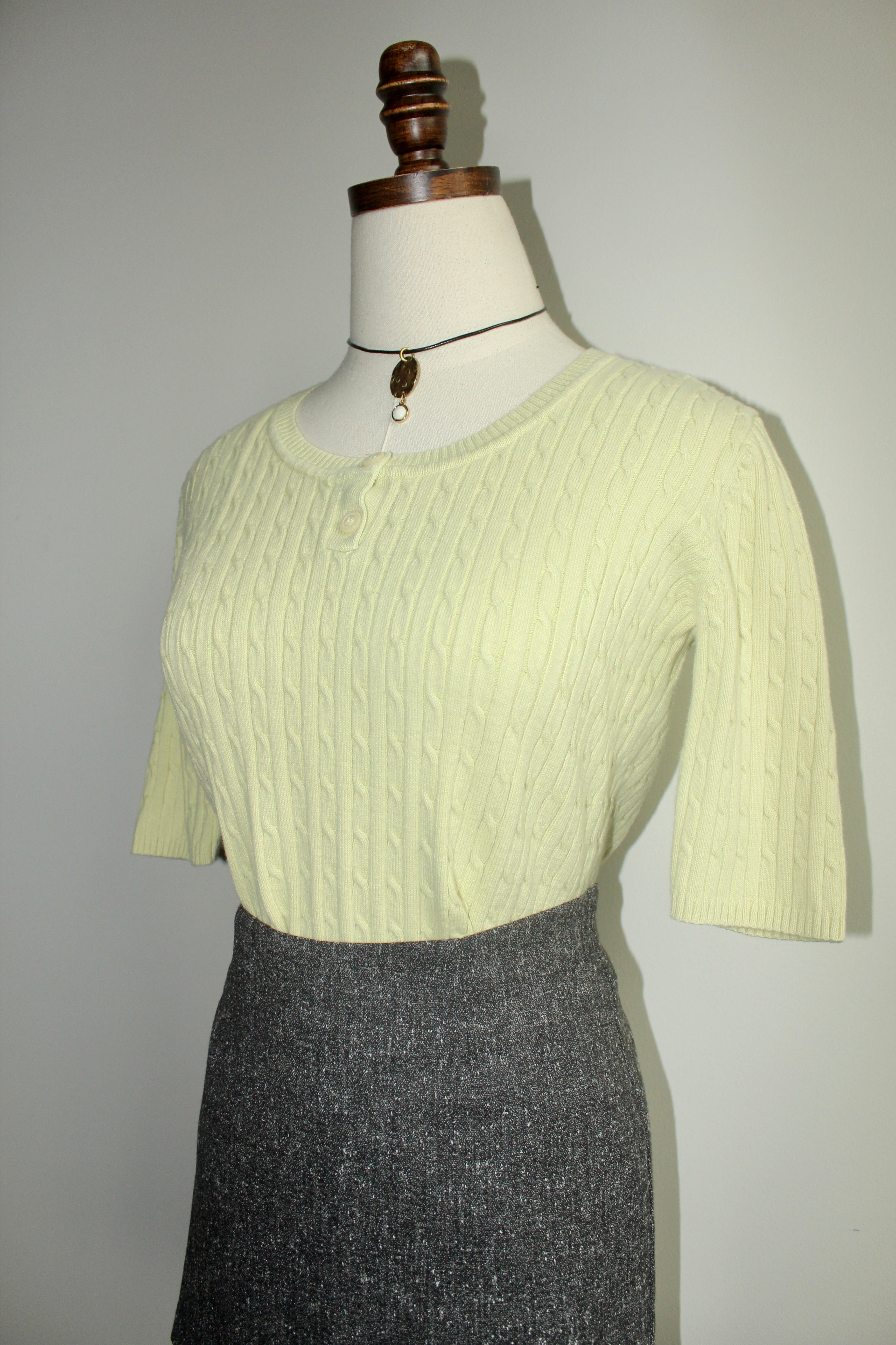 Vintage Lime Green Ribbed Knit Short Sleeve (M)