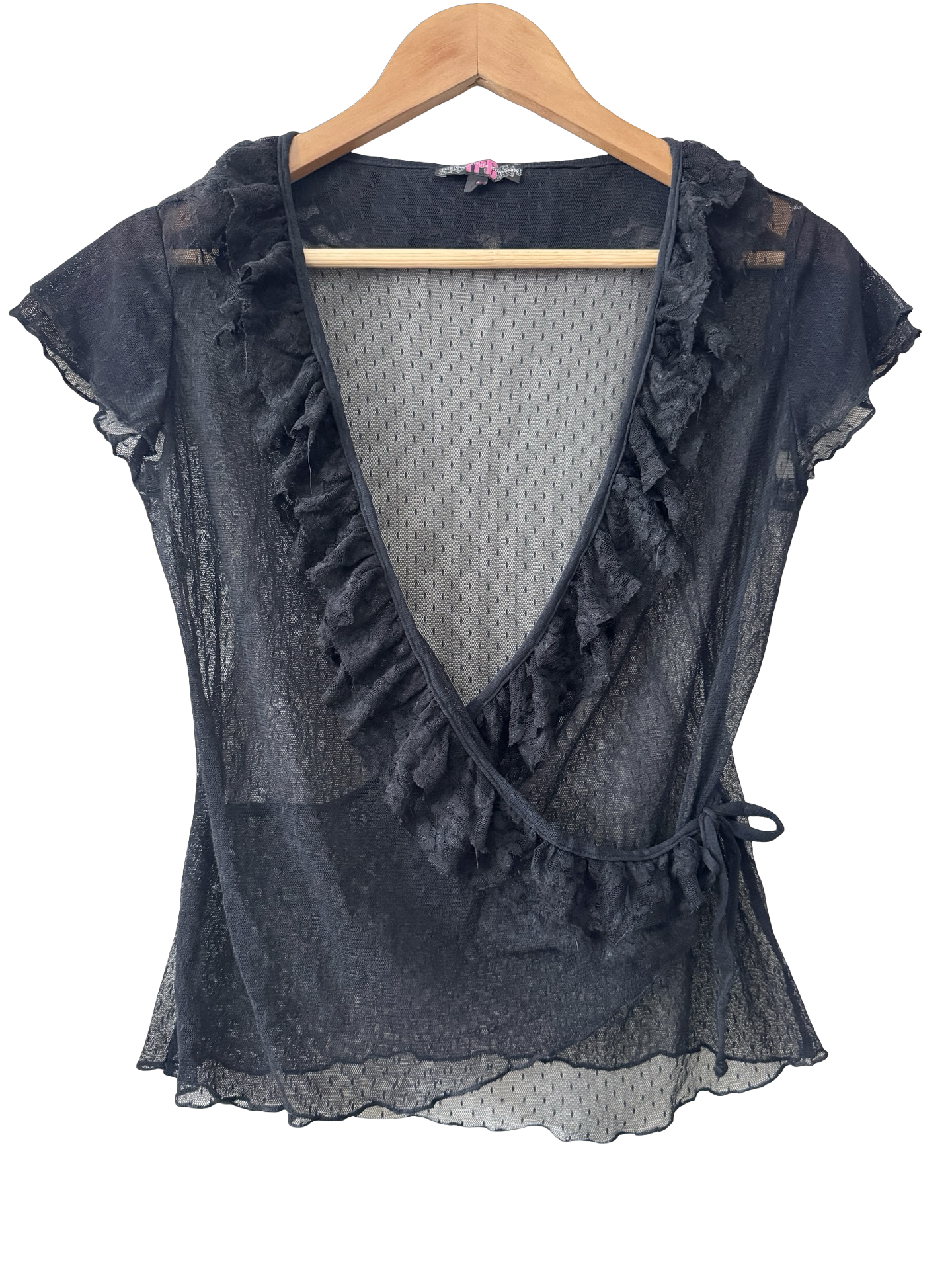 Vintage Y2K Dainty Black Mesh Tie Top (M)