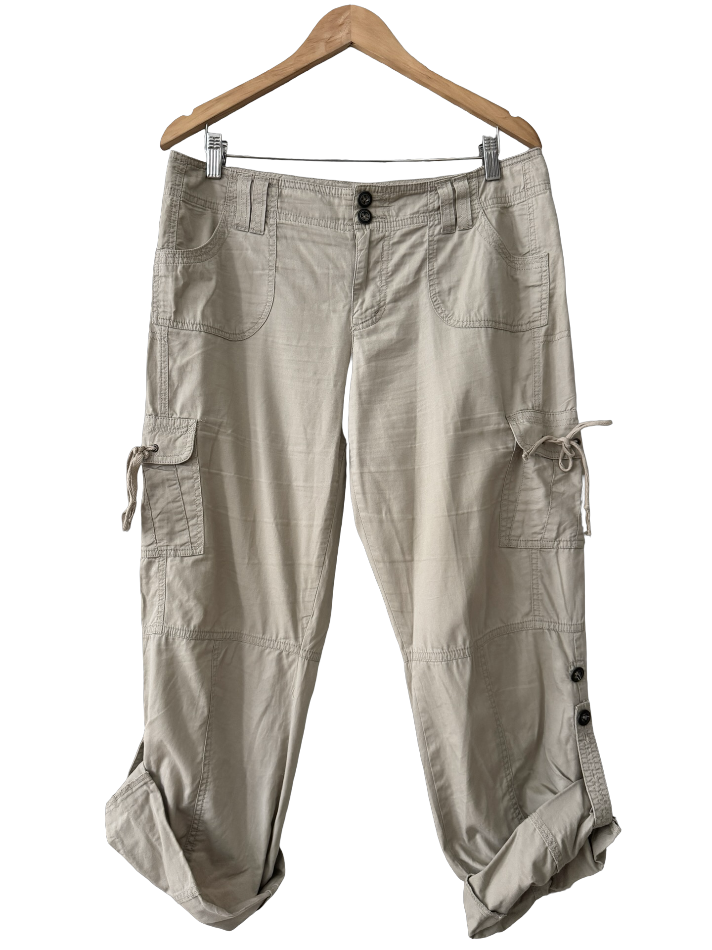 Y2K Sand Utility Cargo Capri Pants (M)
