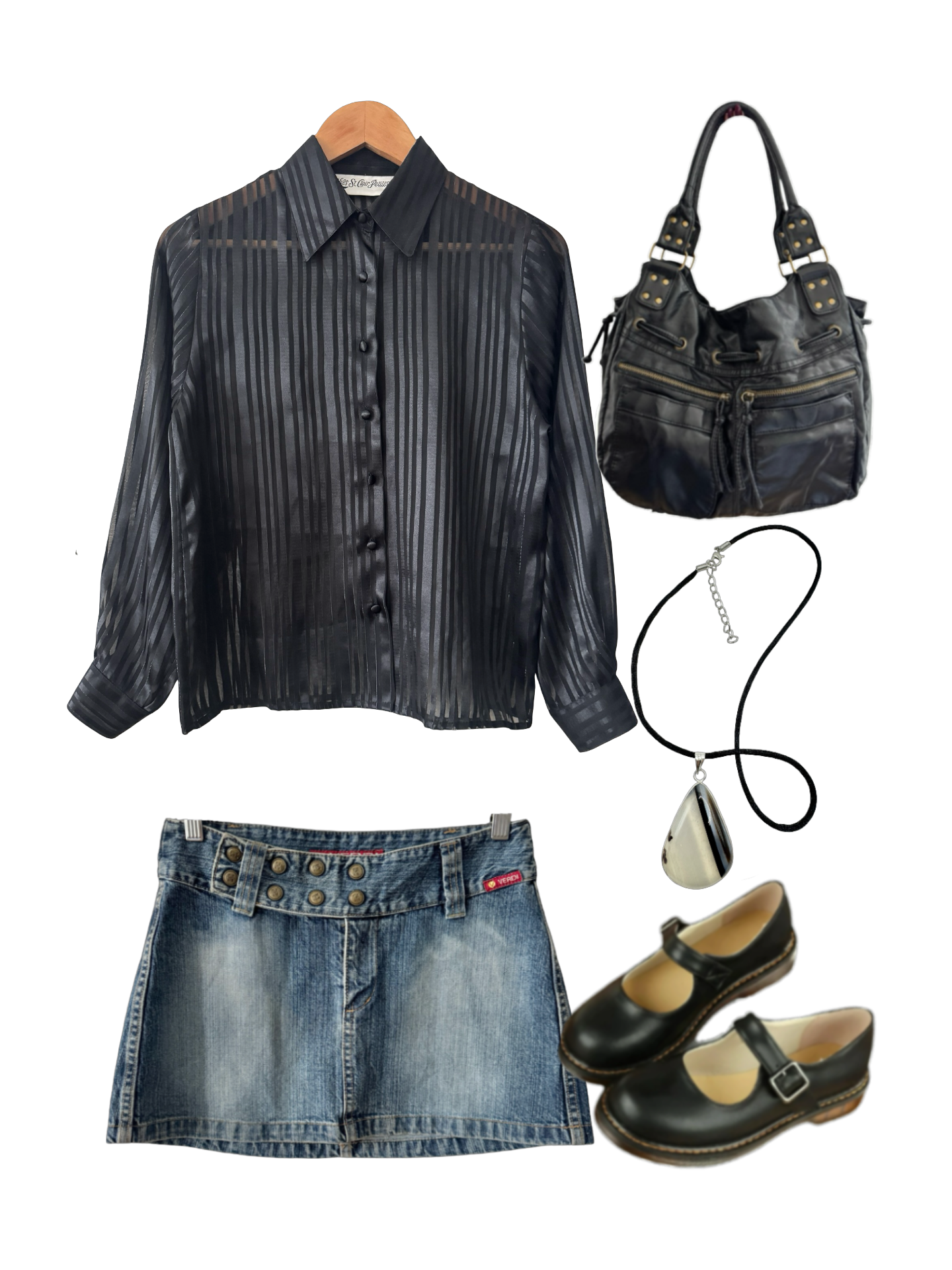 Vintage 90s Sheer Midnight Stripe Blouse (S)