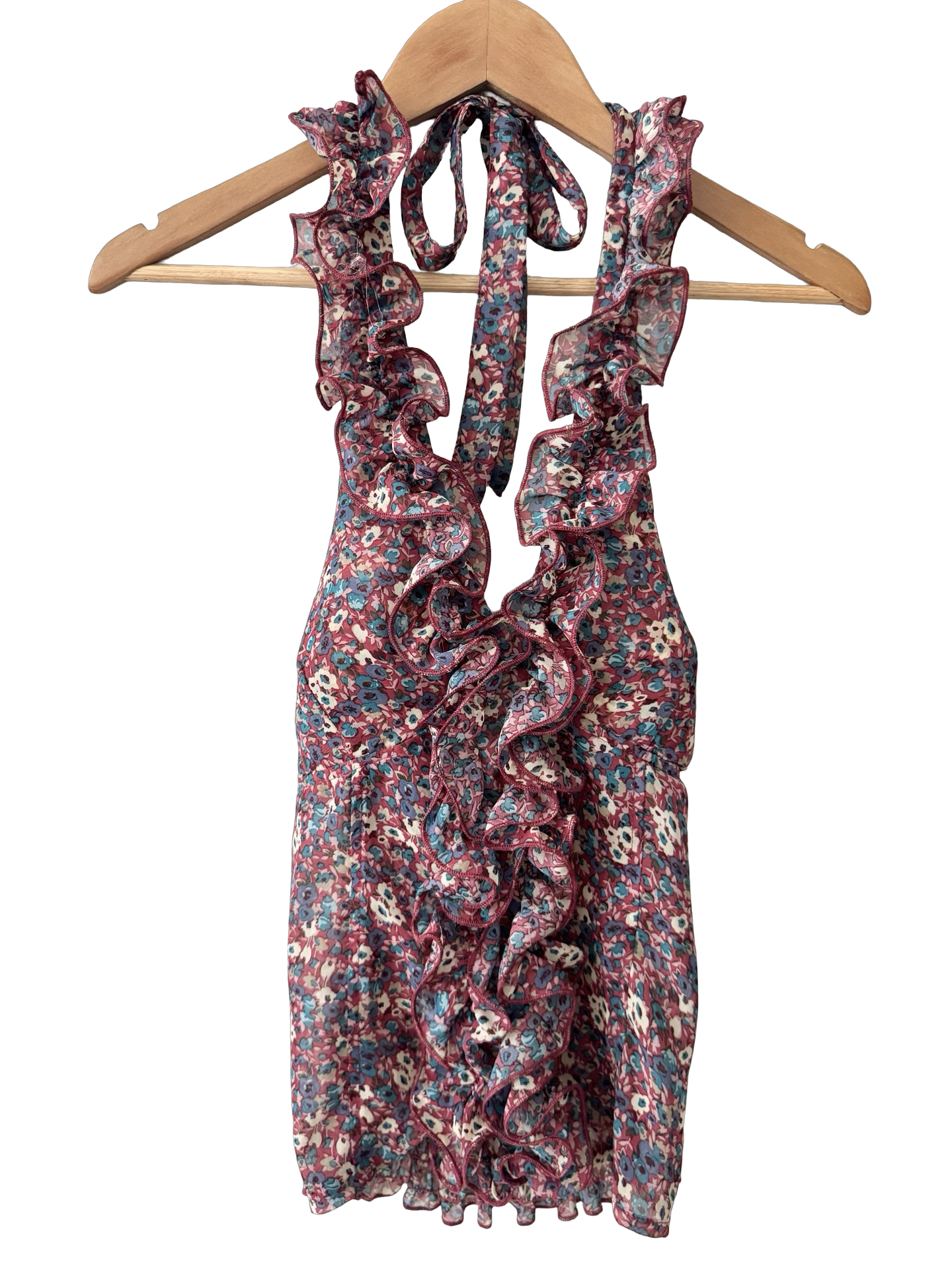 Vintage Y2K Wildflower Ruffle Halter Top (S)